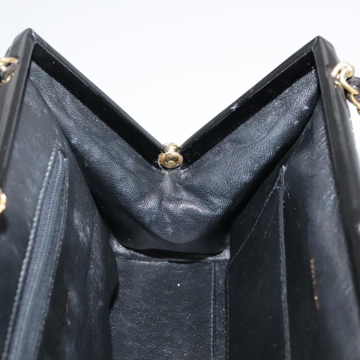 CHANEL Matelasse Chain Hand Bag Patent leather Black Gold CC hk1896