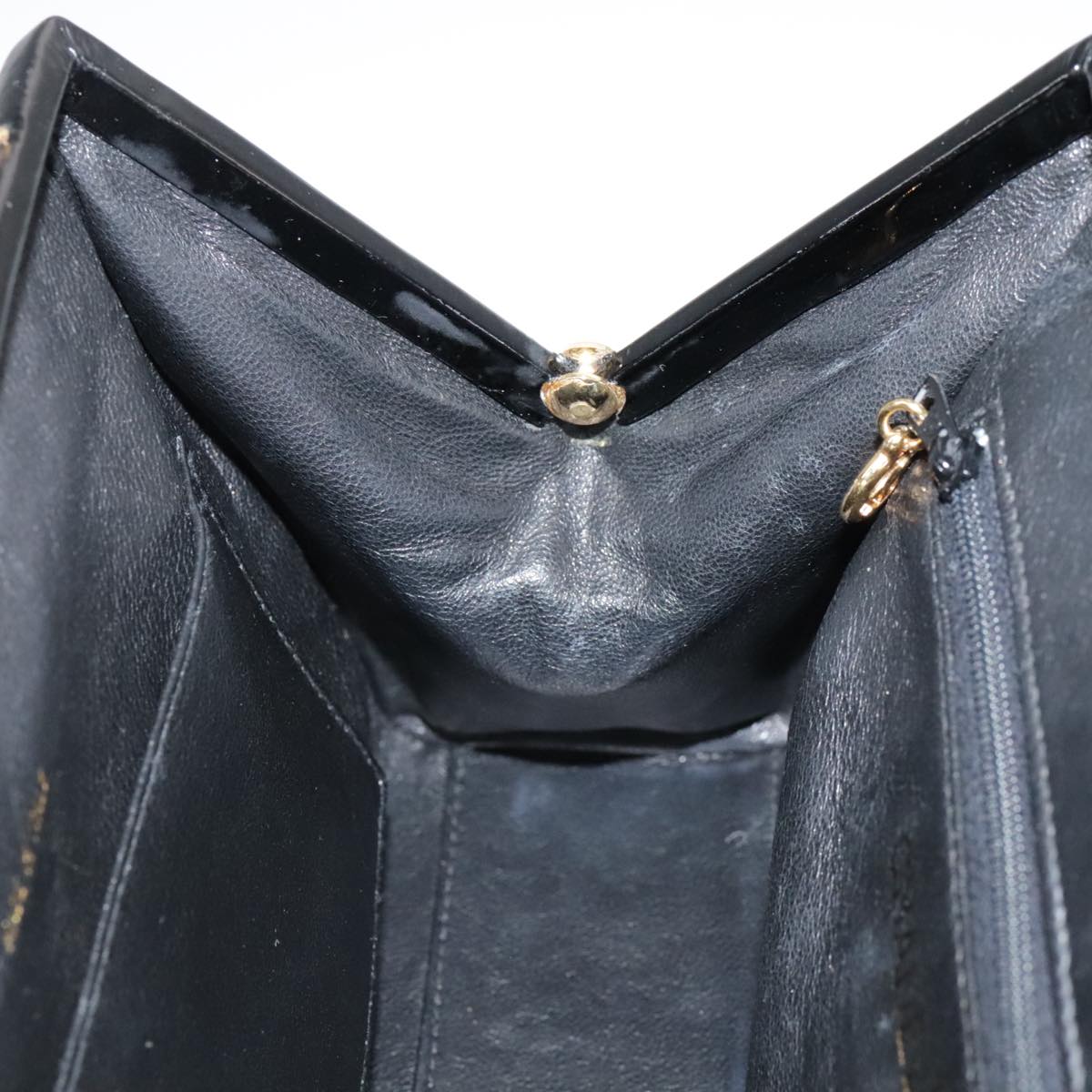 CHANEL Matelasse Chain Hand Bag Patent leather Black Gold CC hk1896