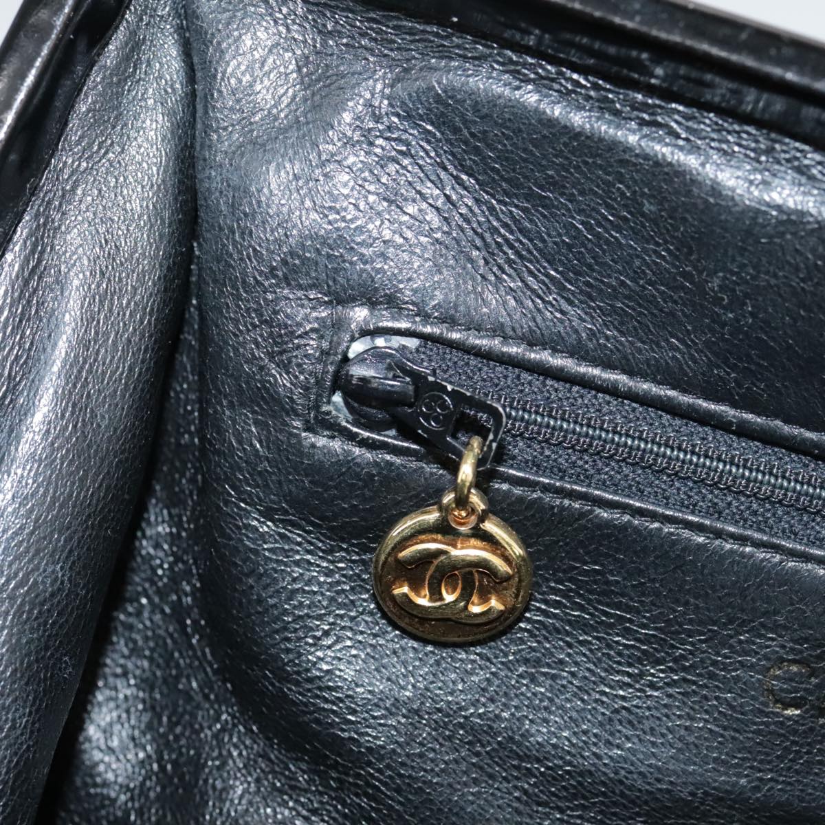 CHANEL Matelasse Chain Hand Bag Patent leather Black Gold CC hk1896