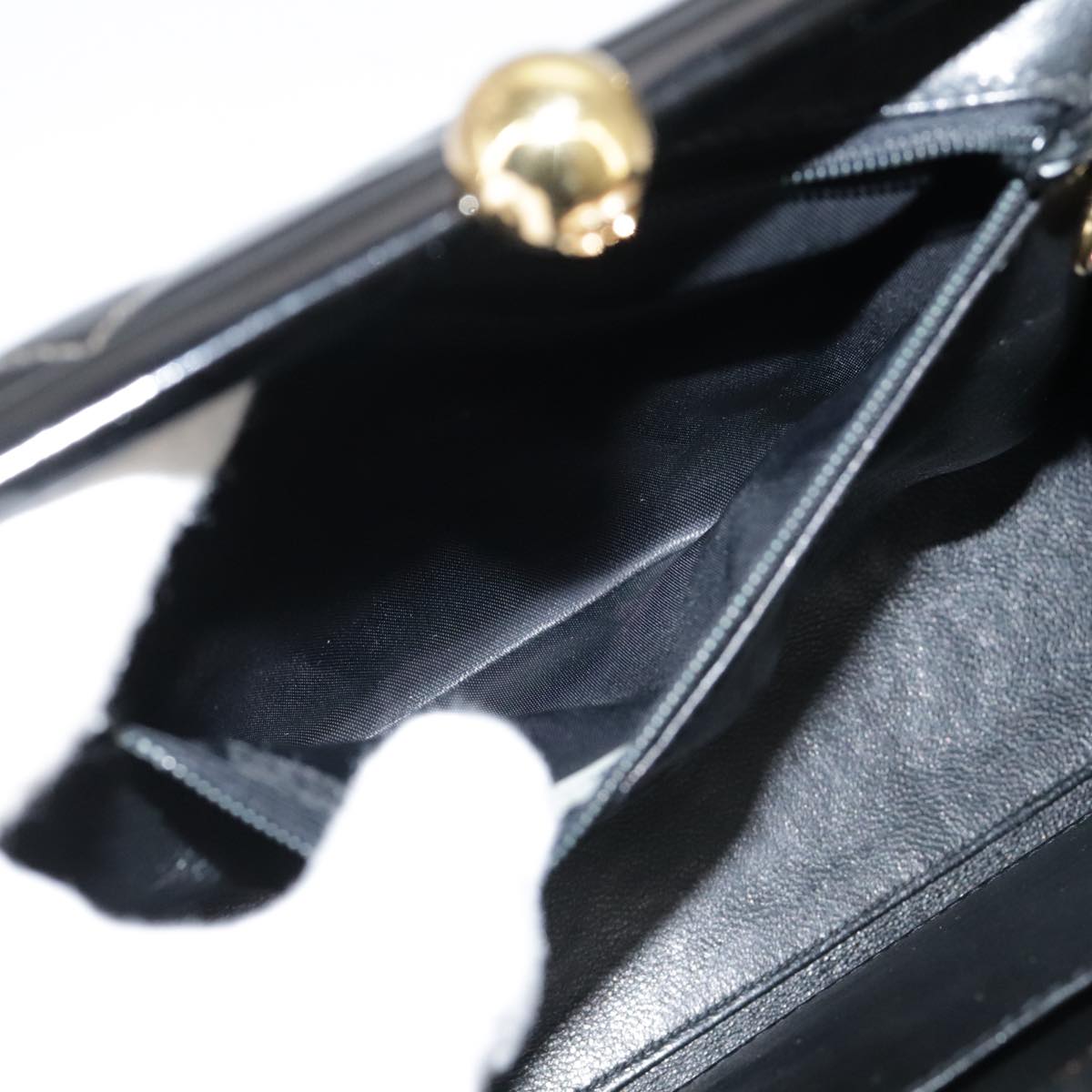 CHANEL Matelasse Chain Hand Bag Patent leather Black Gold CC hk1896