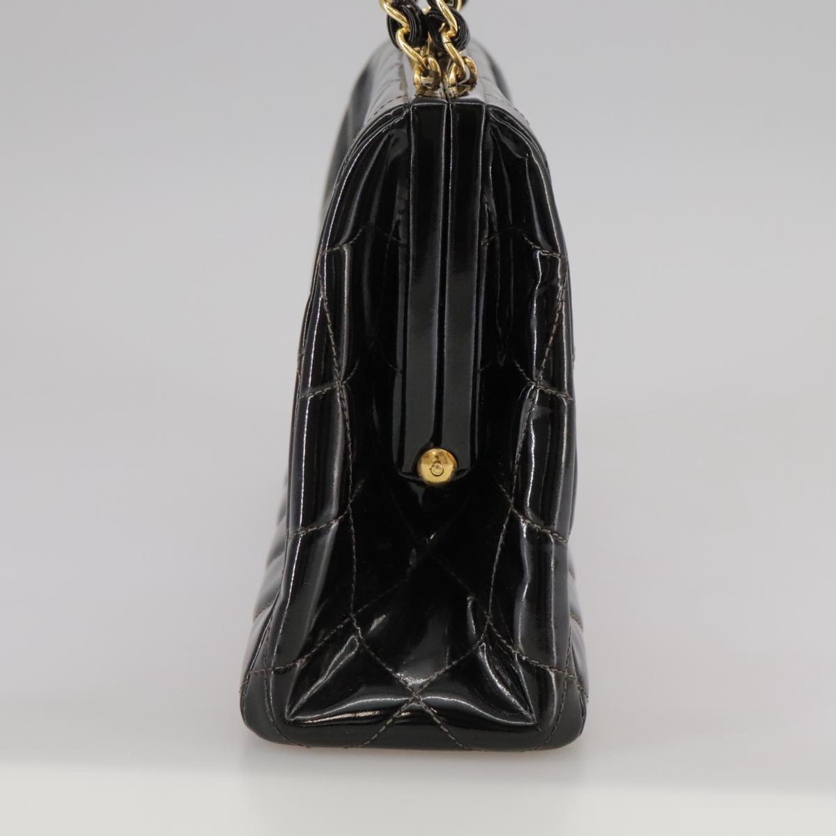 CHANEL Matelasse Chain Hand Bag Patent leather Black Gold CC hk1896