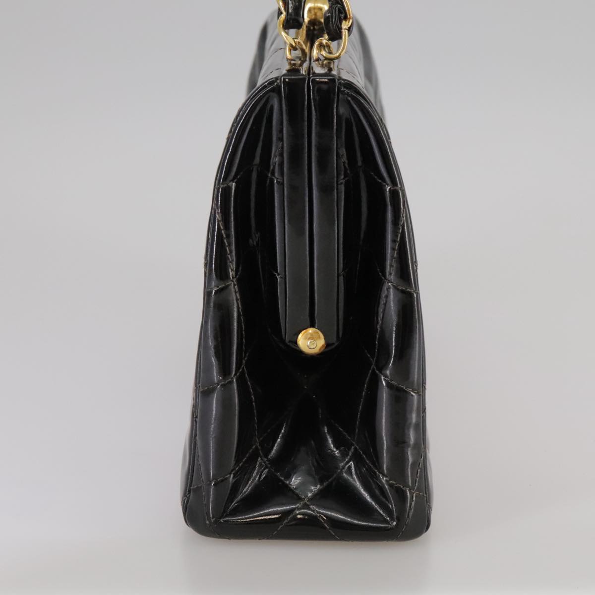 CHANEL Matelasse Chain Hand Bag Patent leather Black Gold CC hk1896