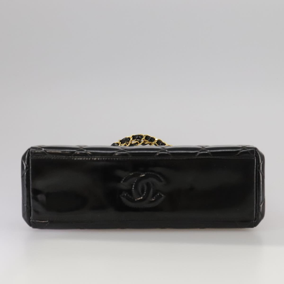 CHANEL Matelasse Chain Hand Bag Patent leather Black Gold CC hk1896