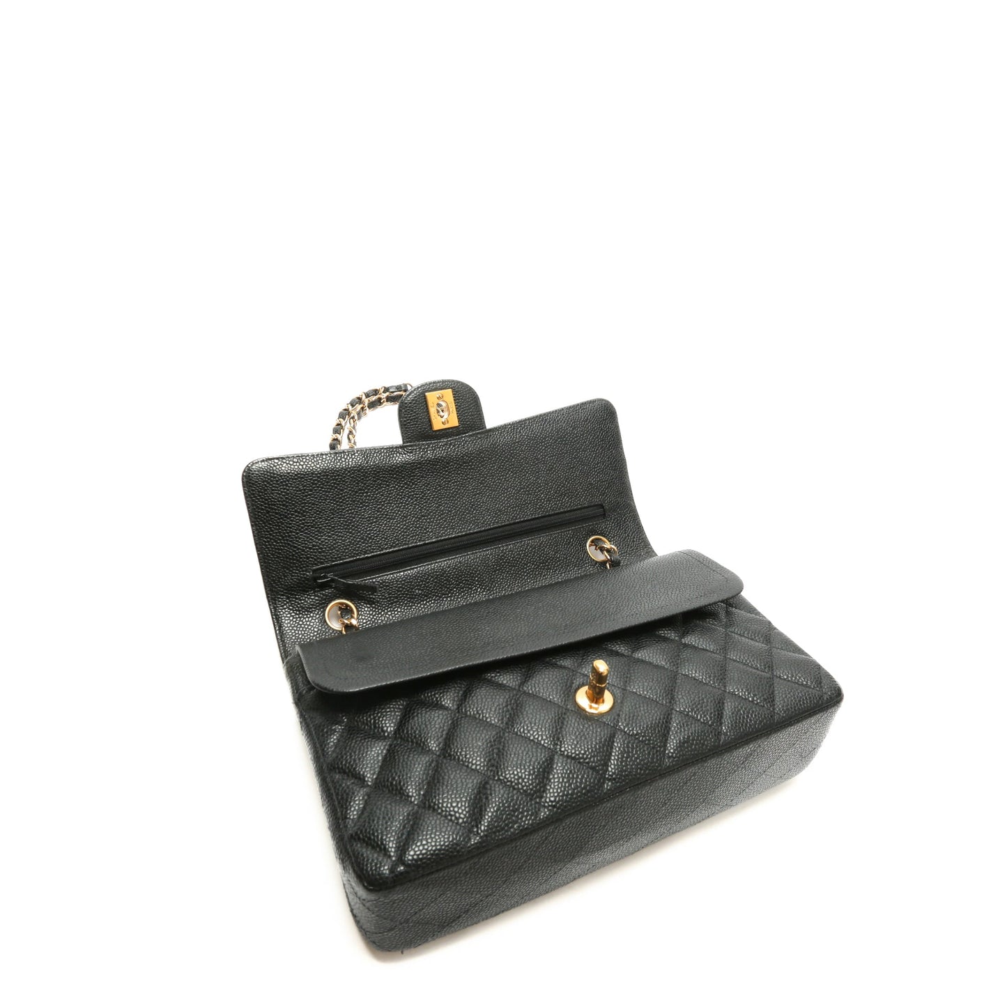 CHANEL Medium Dbl Flap Quilted Black Caviar w/Gold