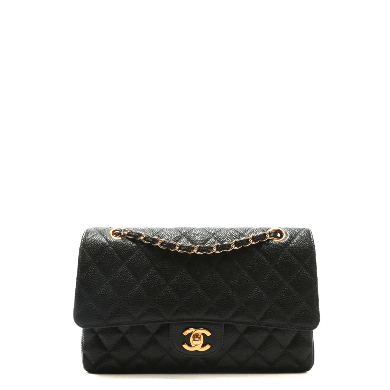CHANEL Medium Dbl Flap Quilted Black Caviar w/Gold