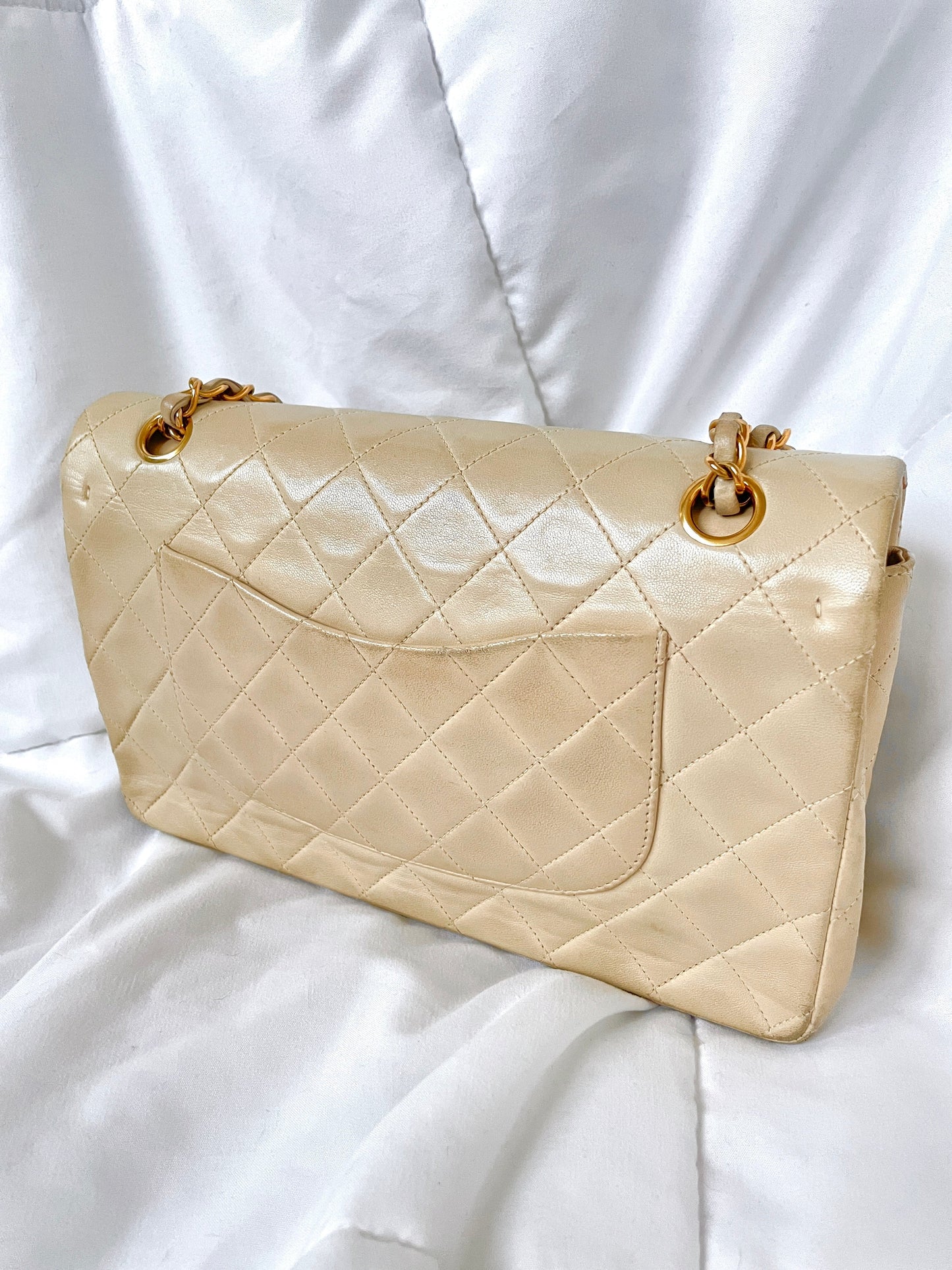 Chanel Beige Lambskin Double Flap Bag