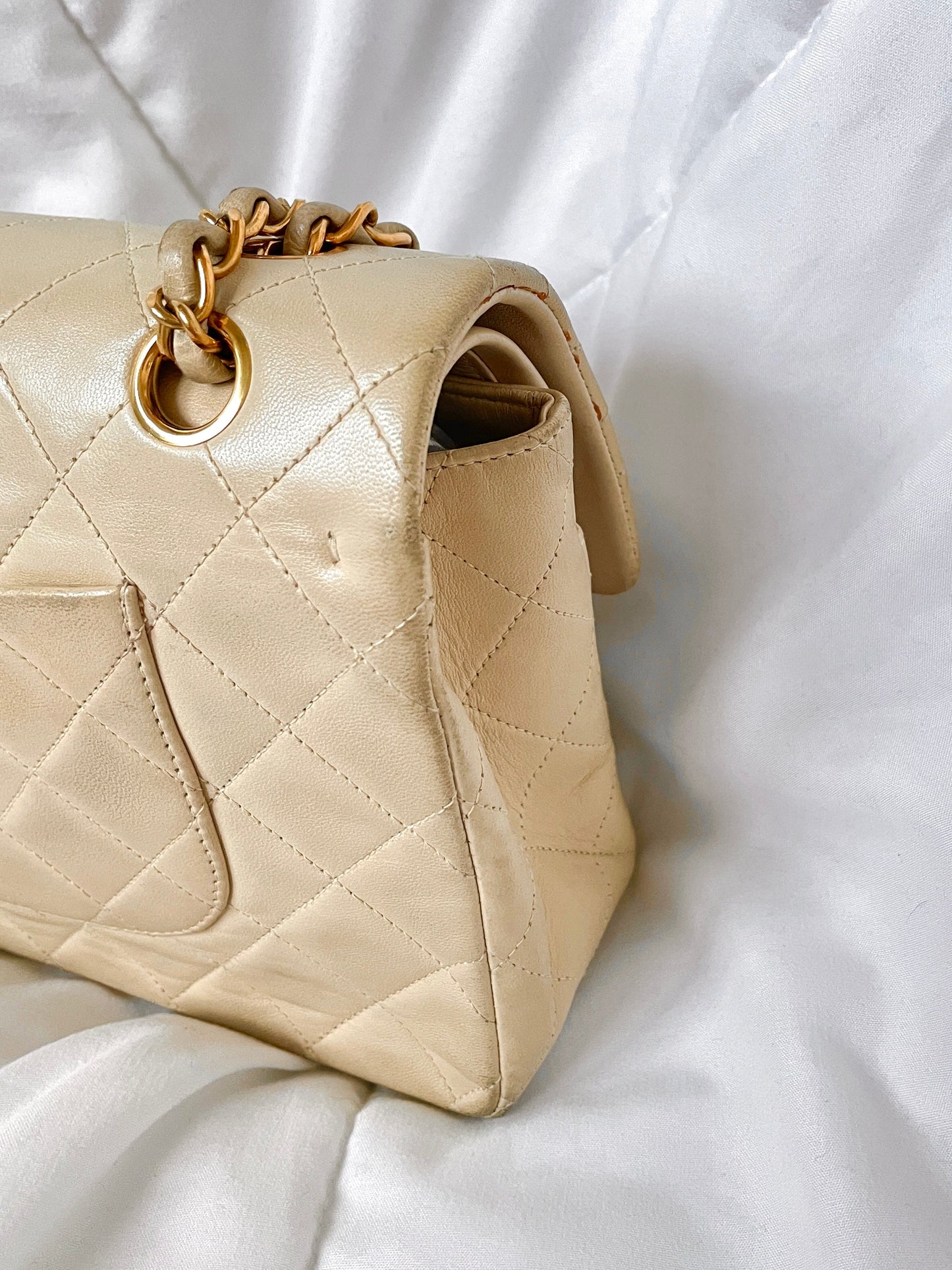 Chanel Beige Lambskin Double Flap Bag