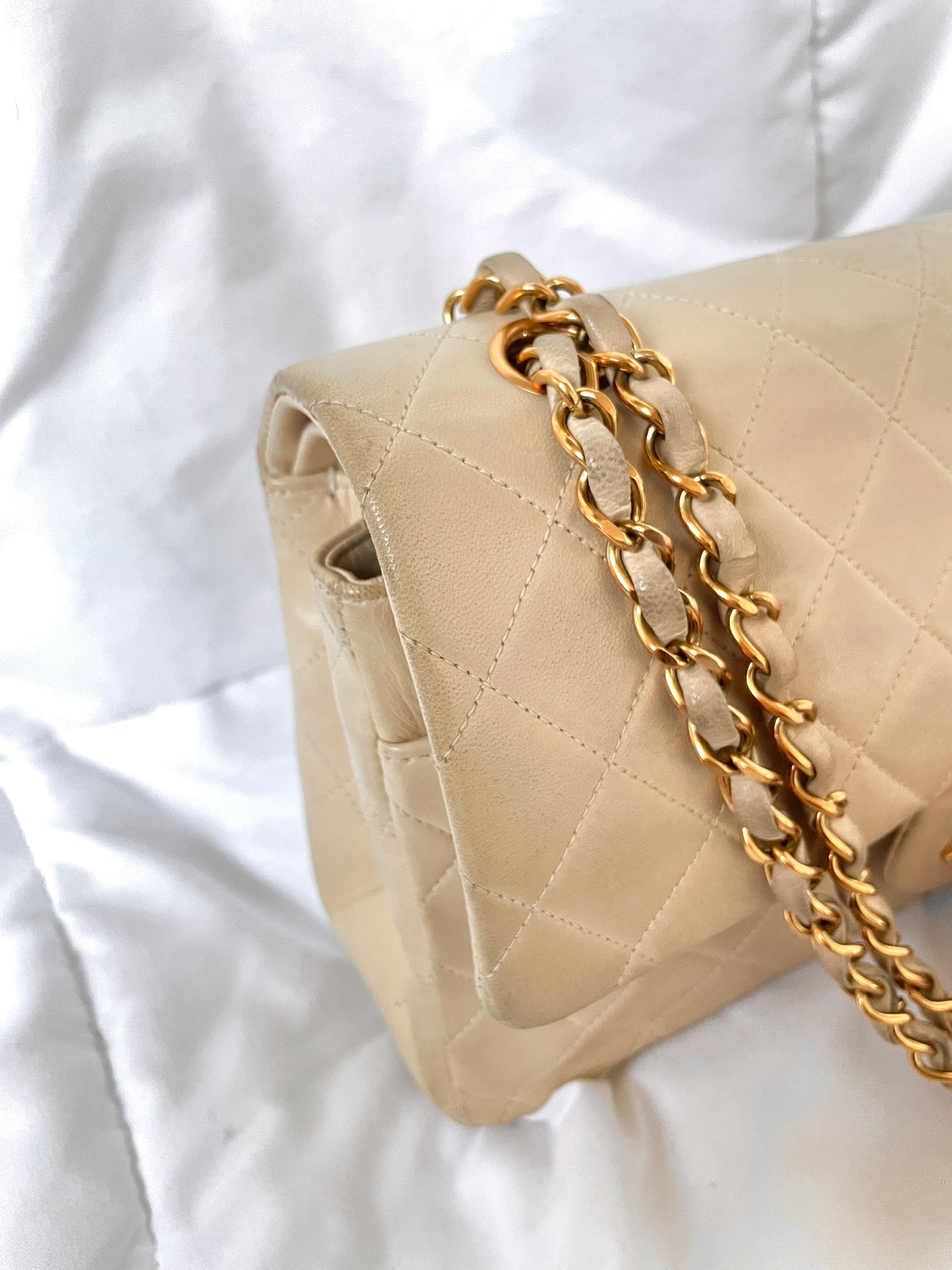 Chanel Beige Lambskin Double Flap Bag