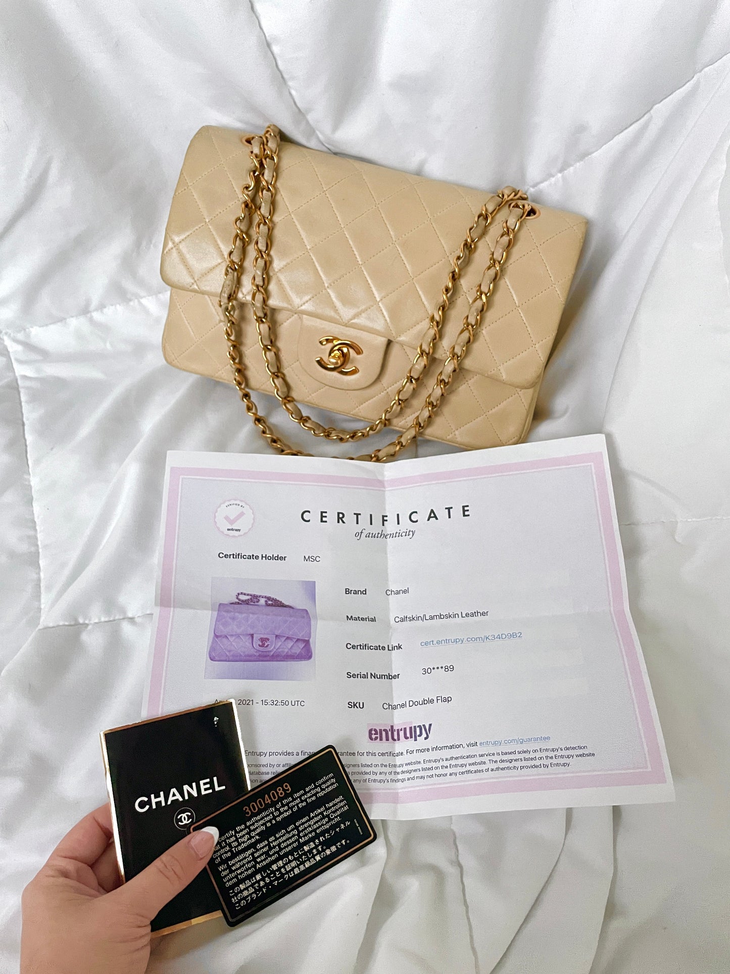 Chanel Beige Lambskin Double Flap Bag