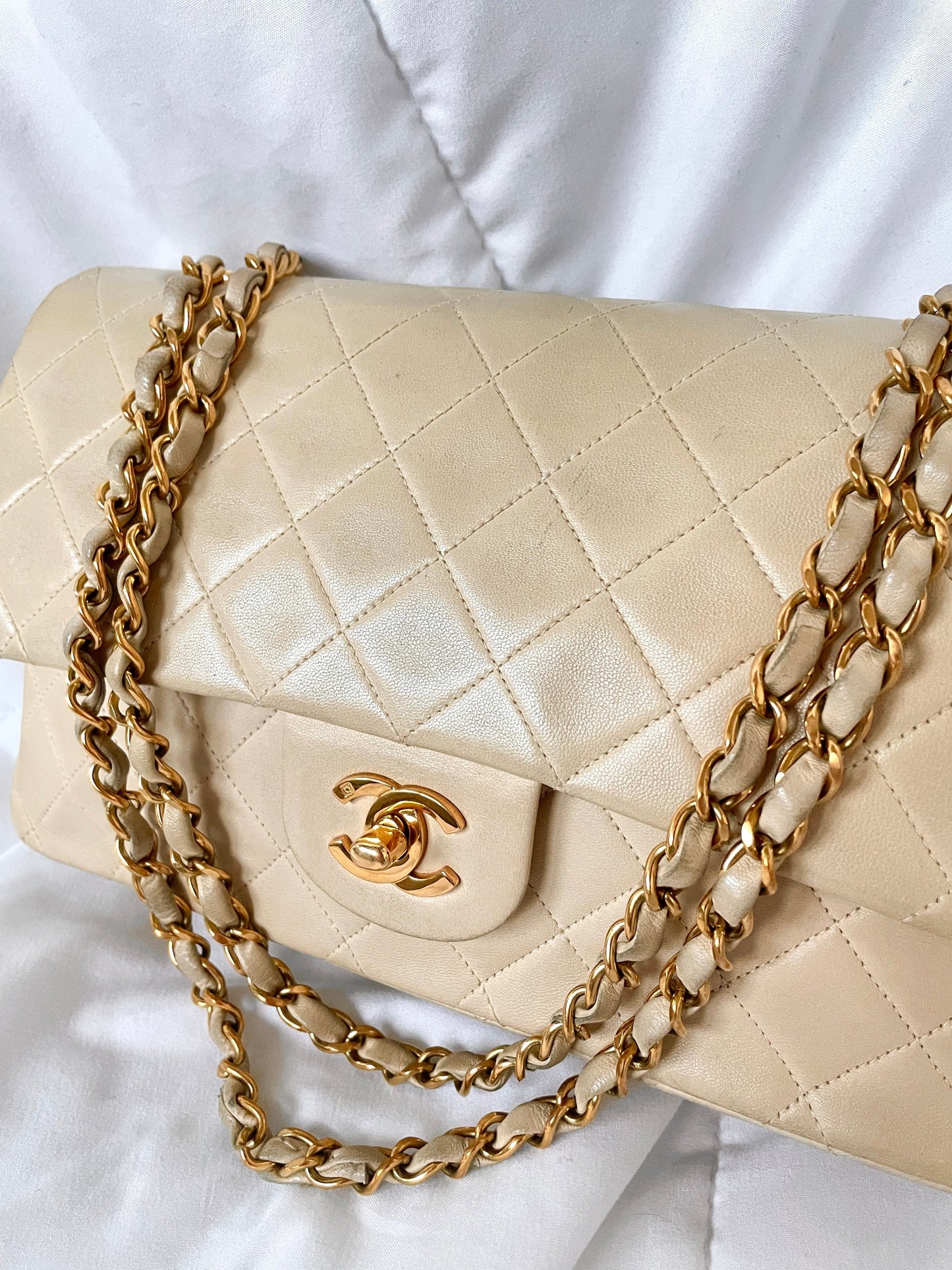 Chanel Beige Lambskin Double Flap Bag