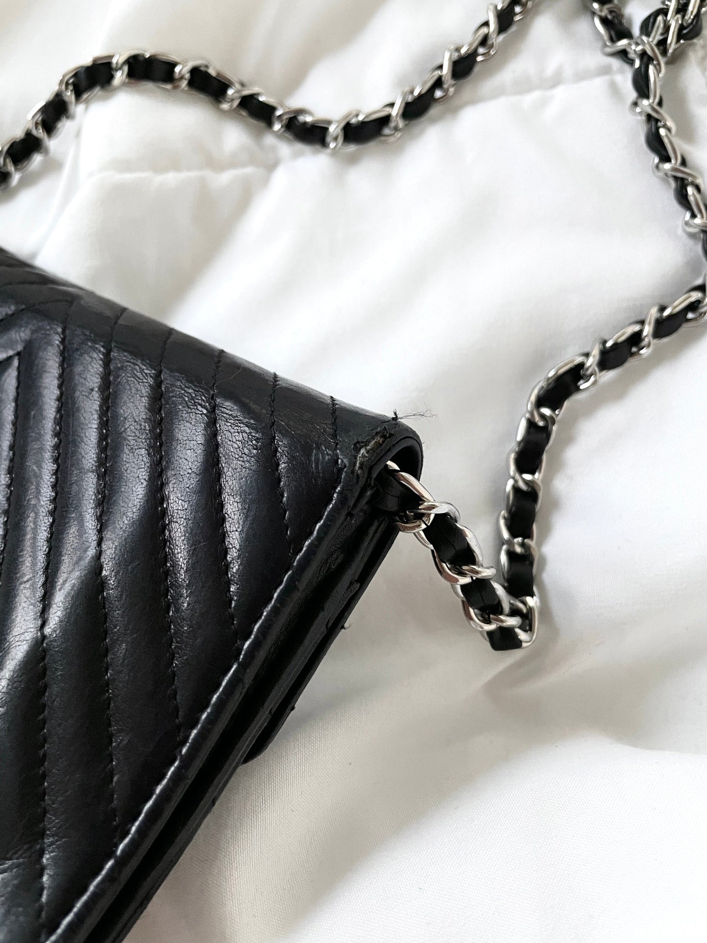 Chanel V-Stitch Lambskin Wallet on Chain