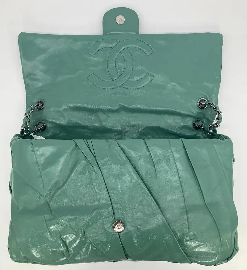 Chanel Teal Pleated Leather Soft Classic Flap