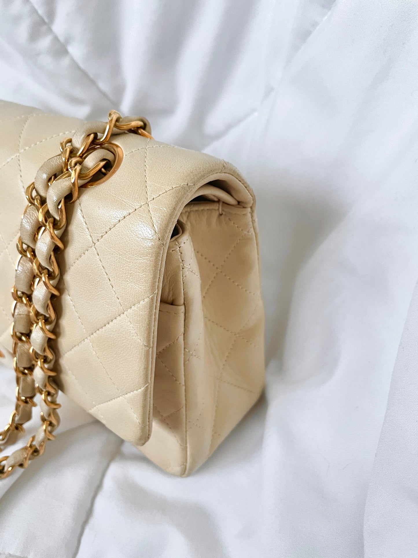Chanel Beige Lambskin Double Flap Bag