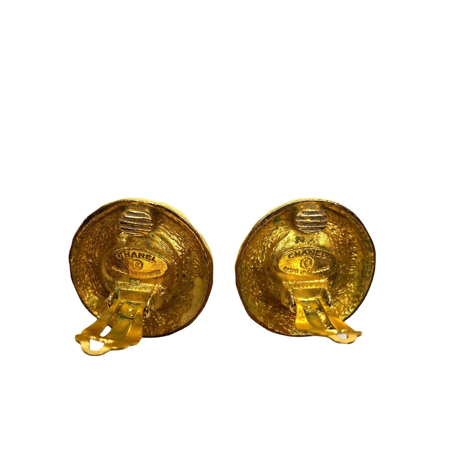 Chanel vintage clip round earrings with glass pearl - 1990s