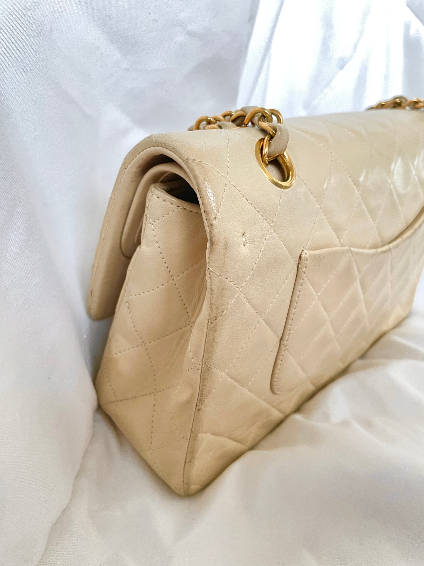 Chanel Beige Lambskin Double Flap Bag