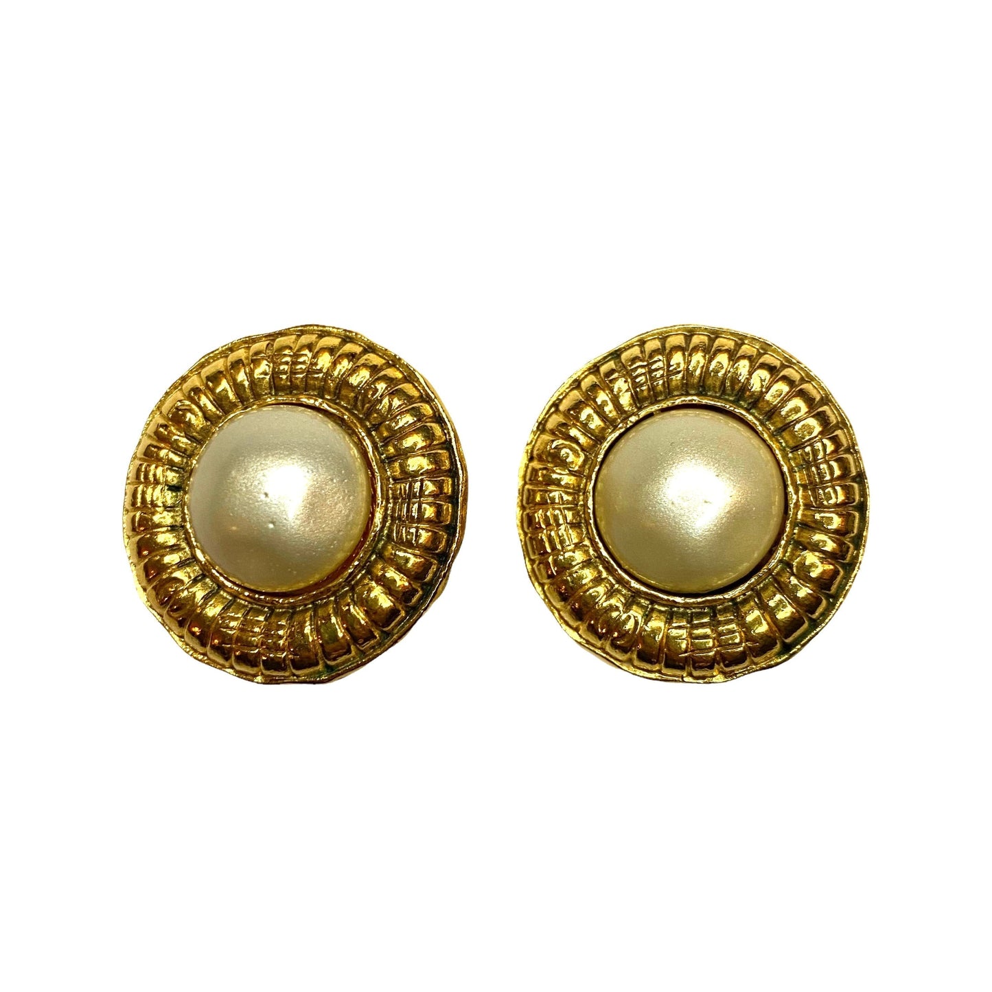 Chanel vintage clip round earrings with glass pearl - 1990s
