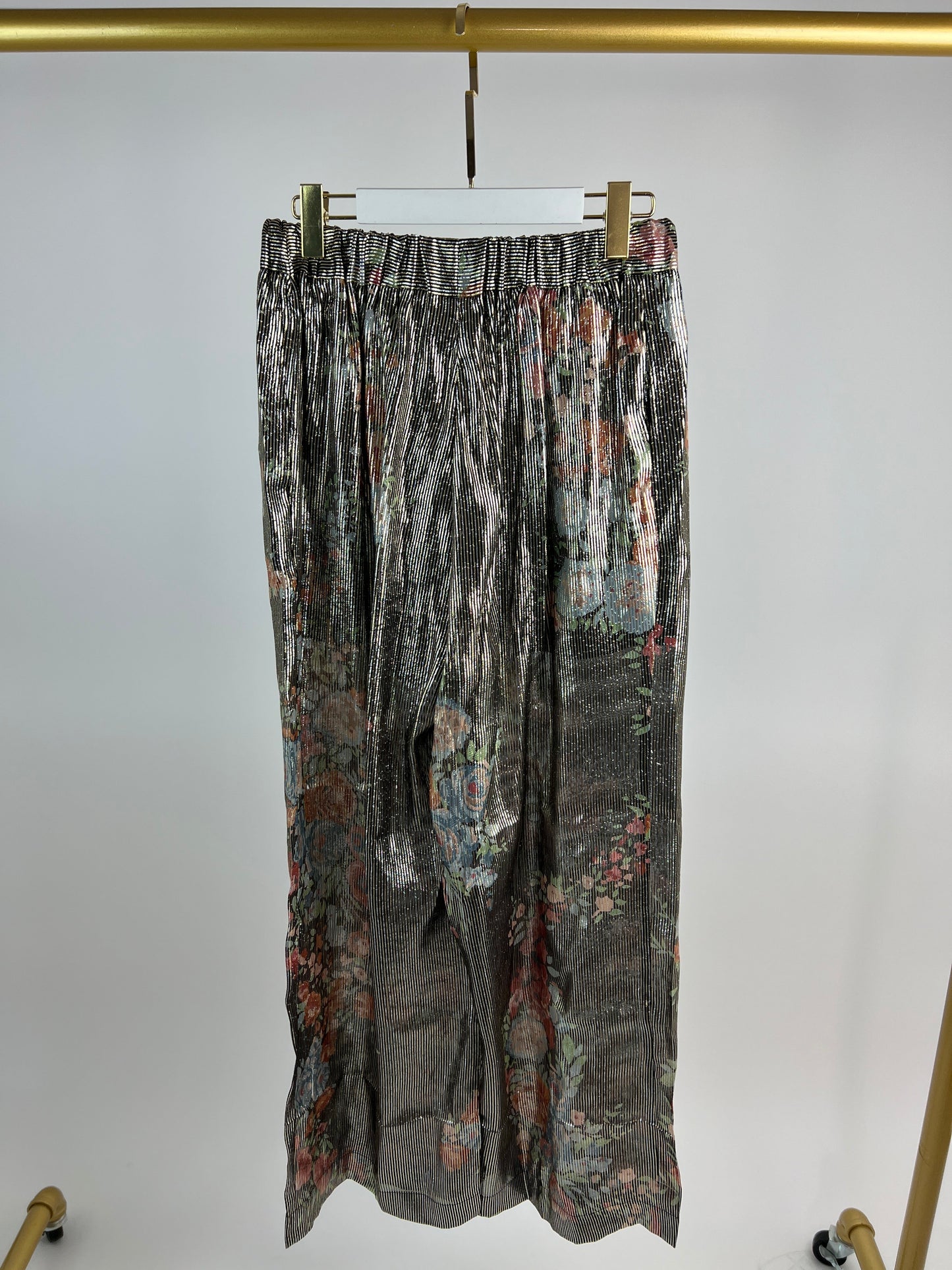 Gucci Black Metallic Striped Blouse and Trouser Set with Floral Detail Size UK 10-14