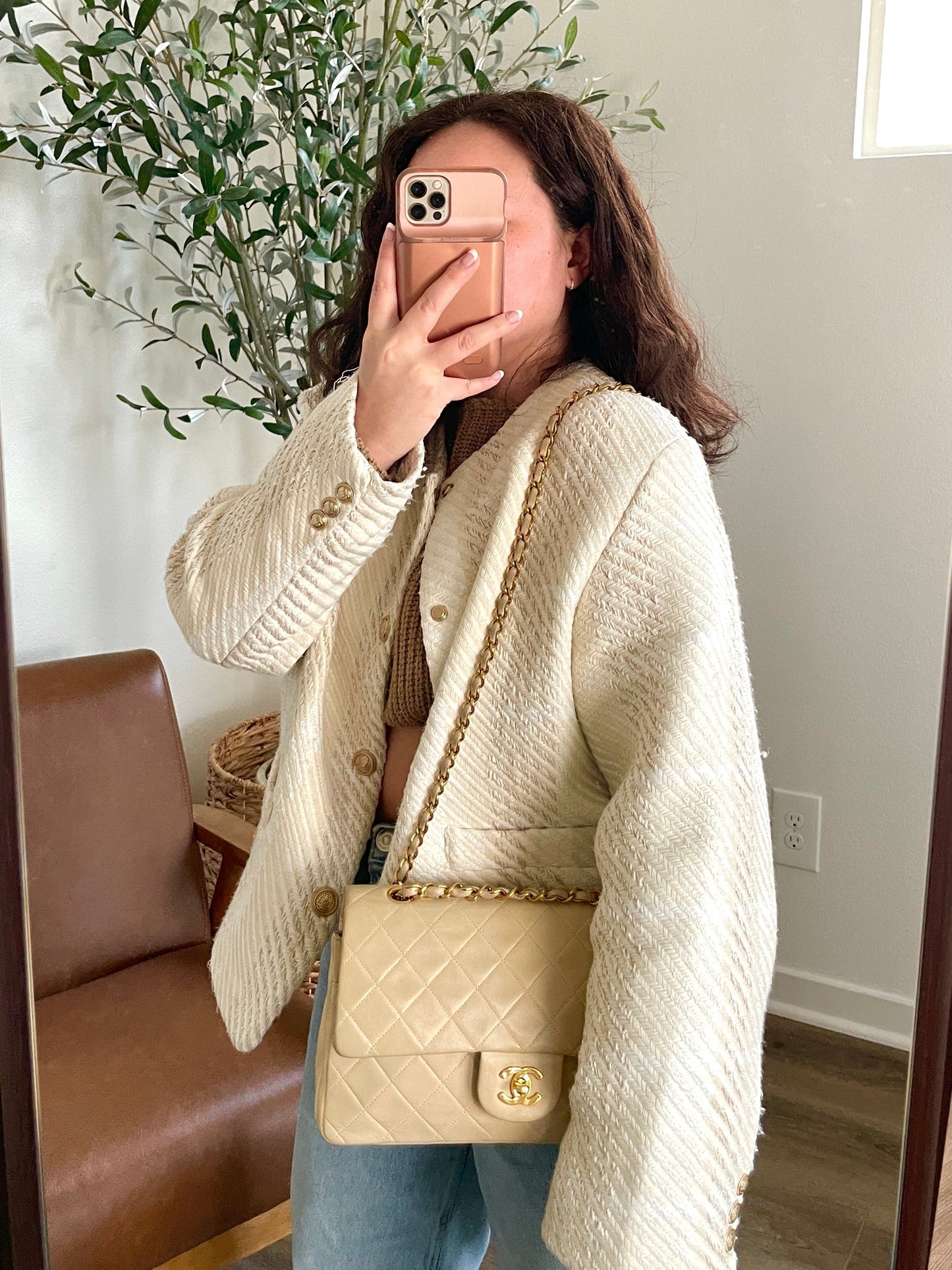 Chanel Beige Lambskin Double Flap Bag