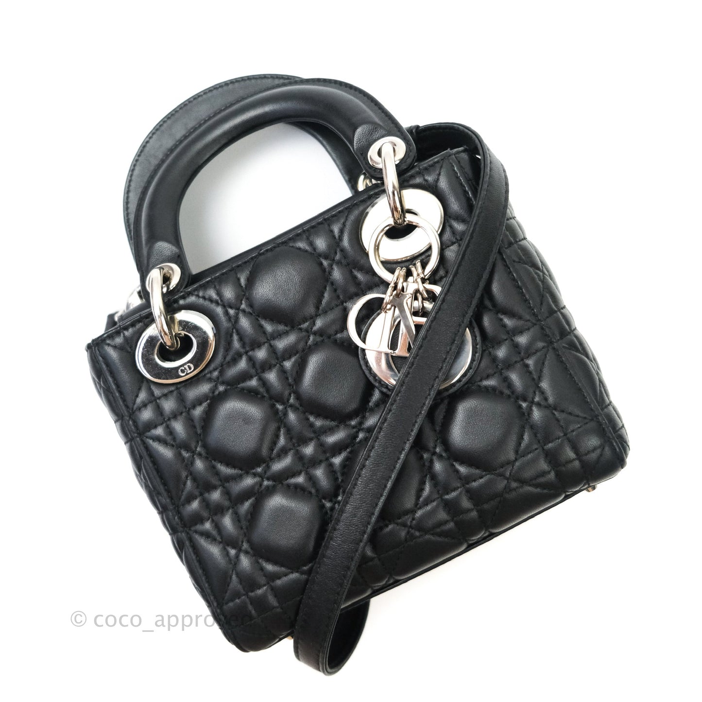 Christian Dior Cannage Mini Lady Dior Black Silver Hardware