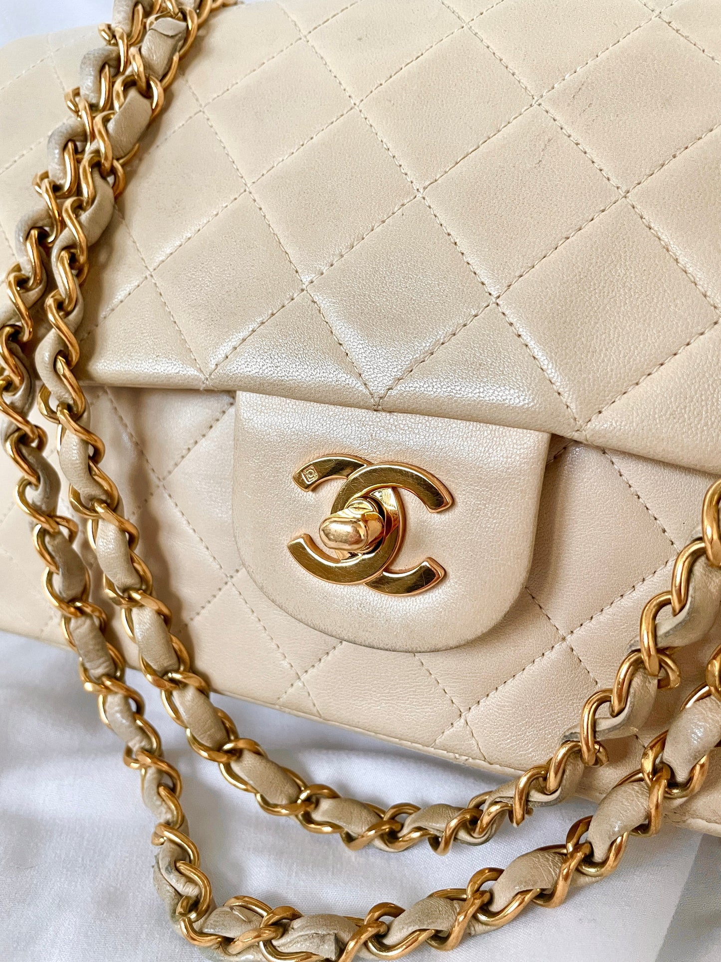 Chanel Beige Lambskin Double Flap Bag