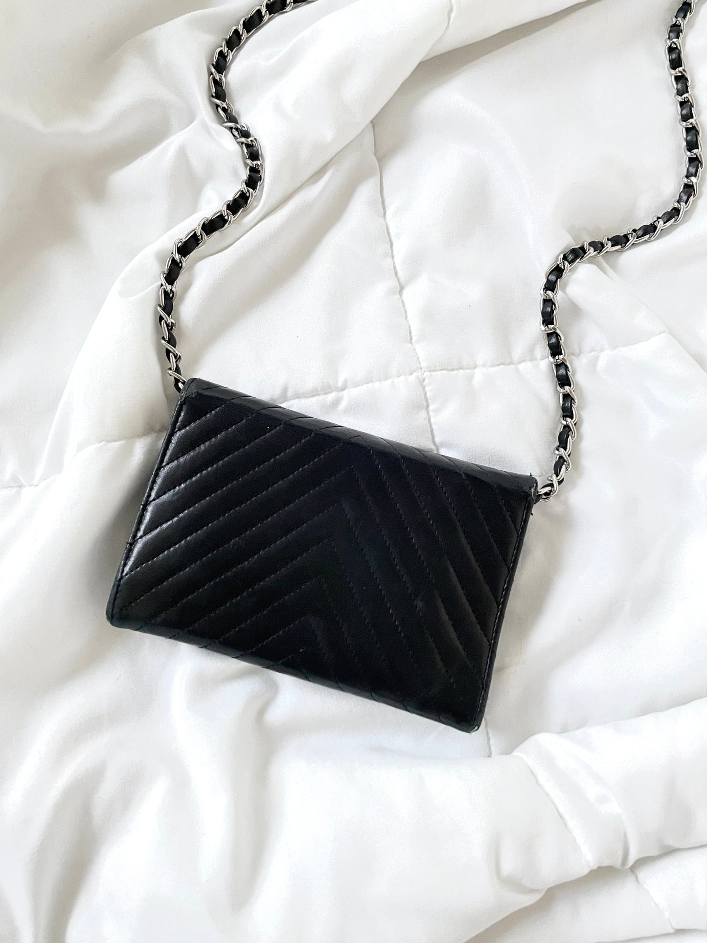 Chanel V-Stitch Lambskin Wallet on Chain
