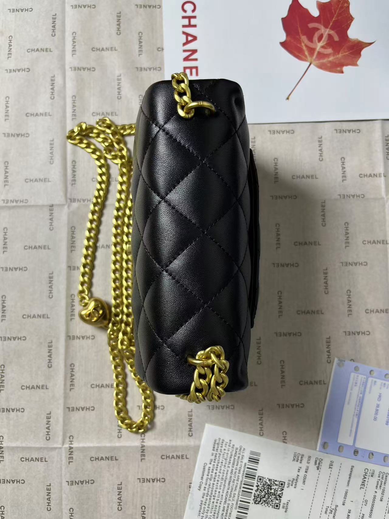 CHANEL 25C Mini Flap 19cm Black Lambskin Gold Heart Hardware