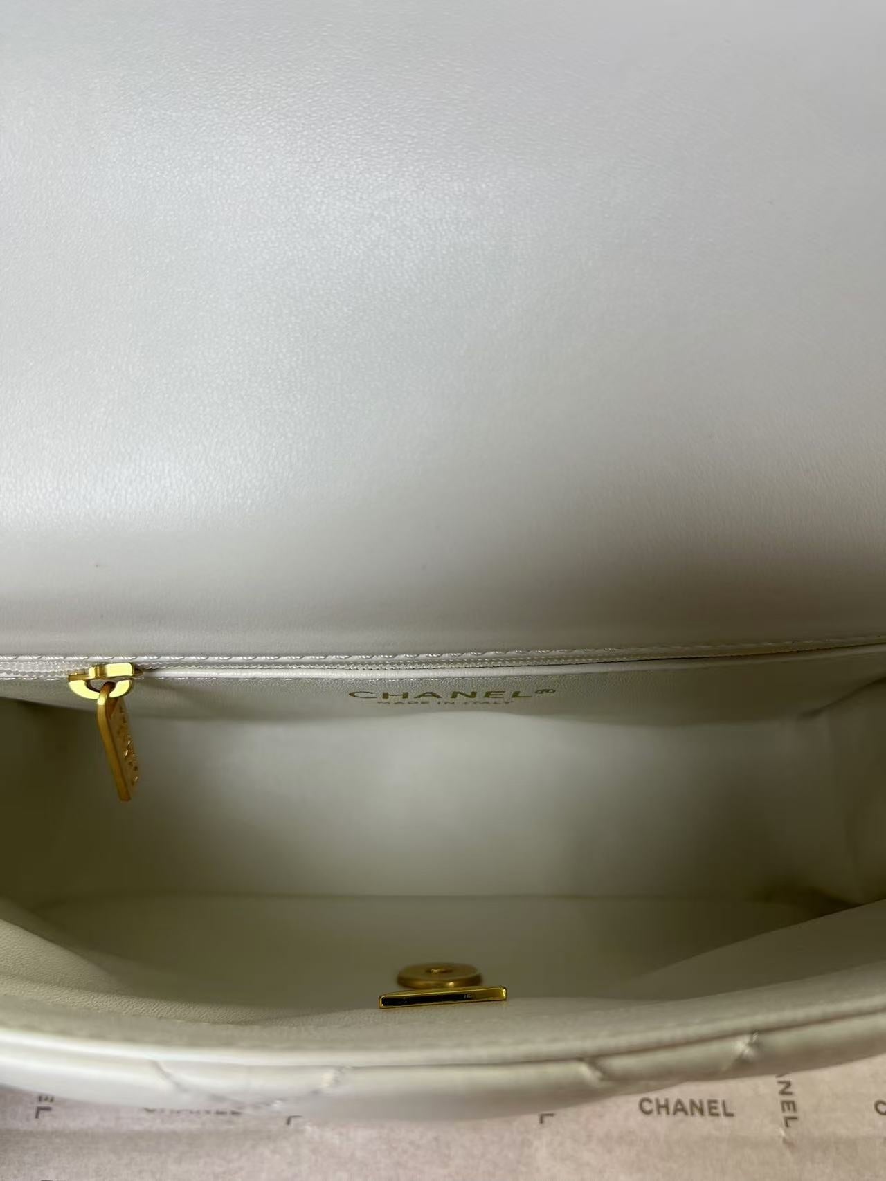 CHANEL 25C Mini Flap 24cm White Lambskin Gold Heart Hardware