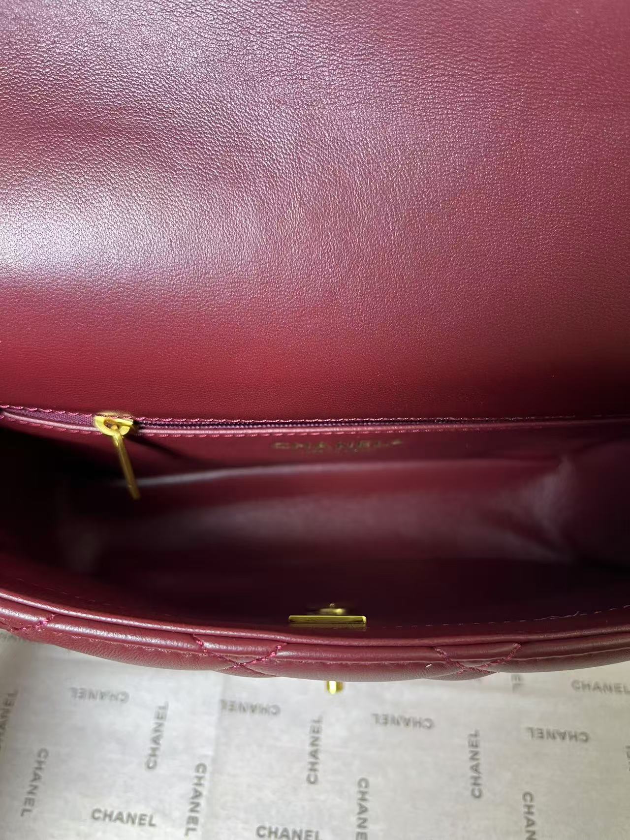 CHANEL 25C Mini Flap 24cm Burgundy Lambskin Gold Heart Hardware