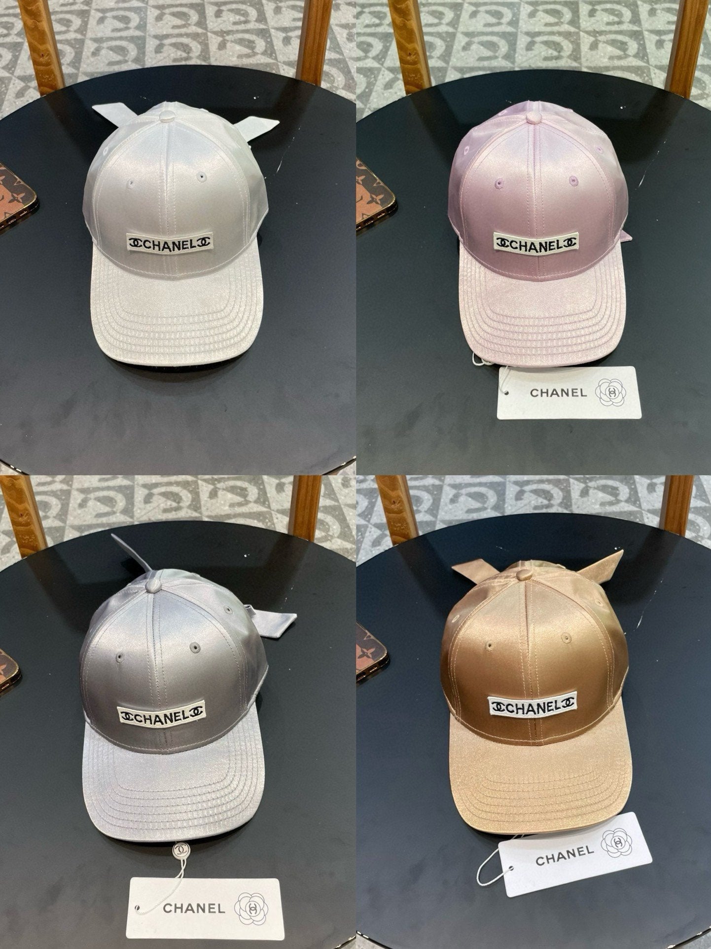 CHANEL BASEBALL HAT IN PALE GRAY SILK SATIN 404863