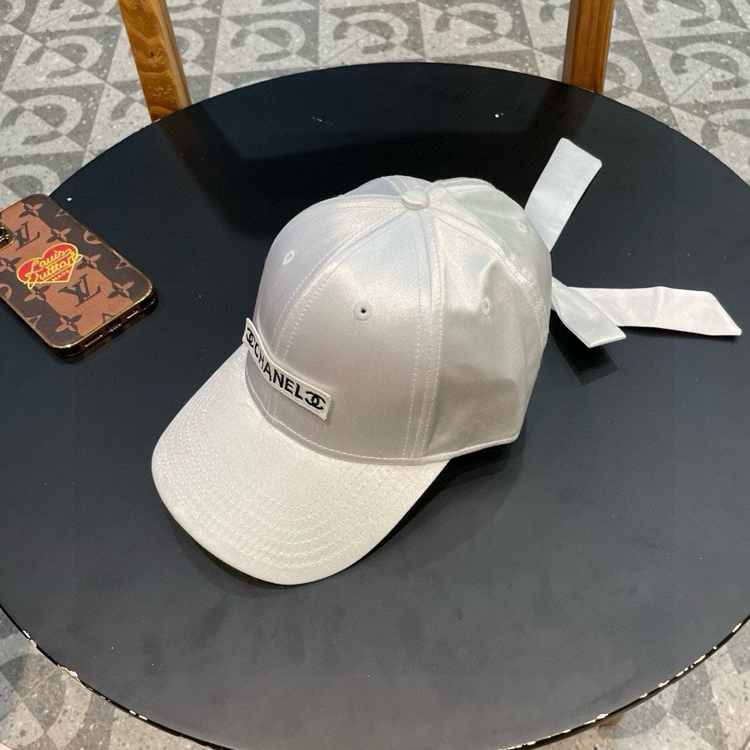 CHANEL BASEBALL HAT IN PALE GRAY SILK SATIN 404863