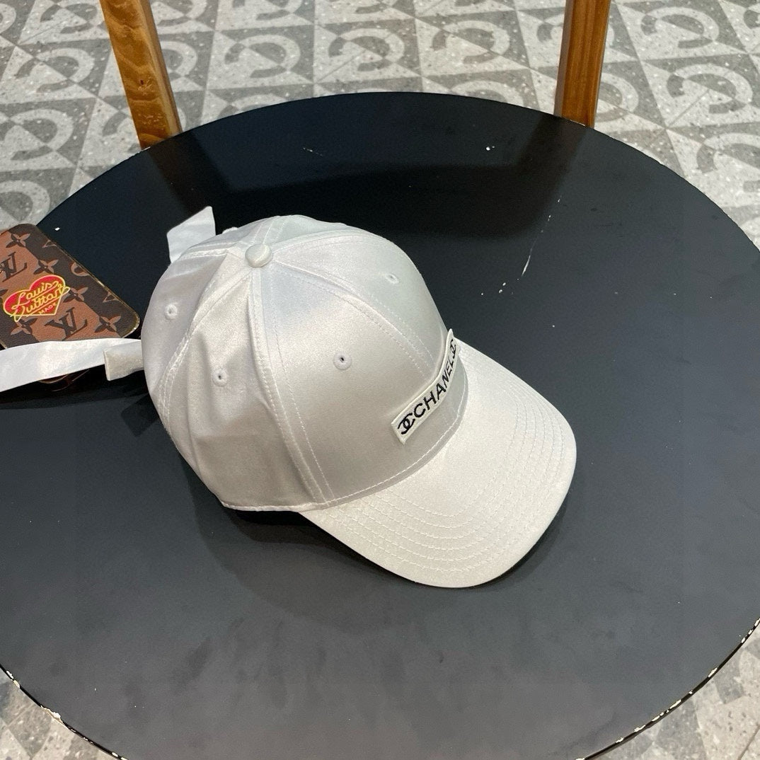 CHANEL BASEBALL HAT IN PALE GRAY SILK SATIN 404863