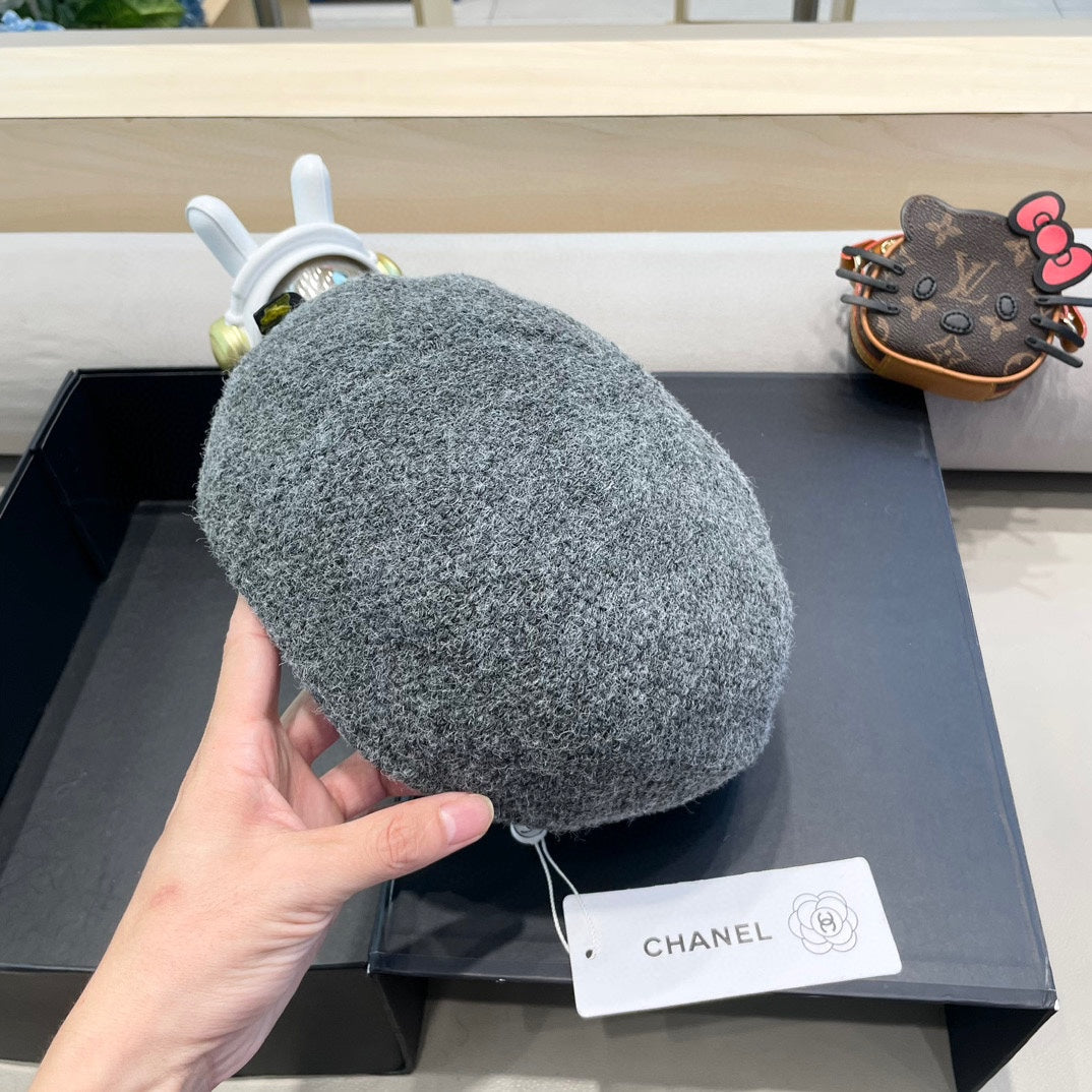 CHANEL BERET HAT IN RHINO GRAY COTTON AND LINEN 417831