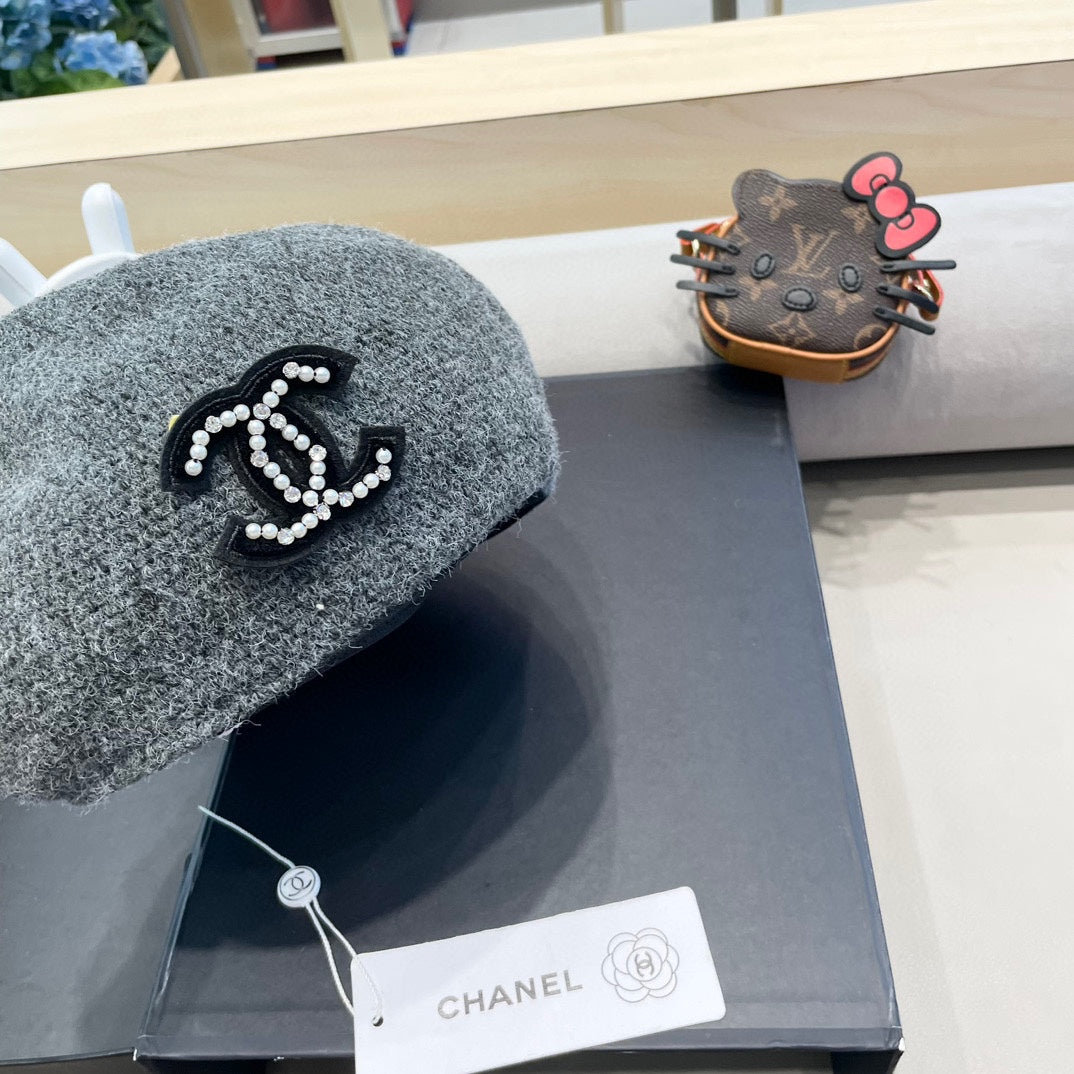 CHANEL BERET HAT IN RHINO GRAY COTTON AND LINEN 417831