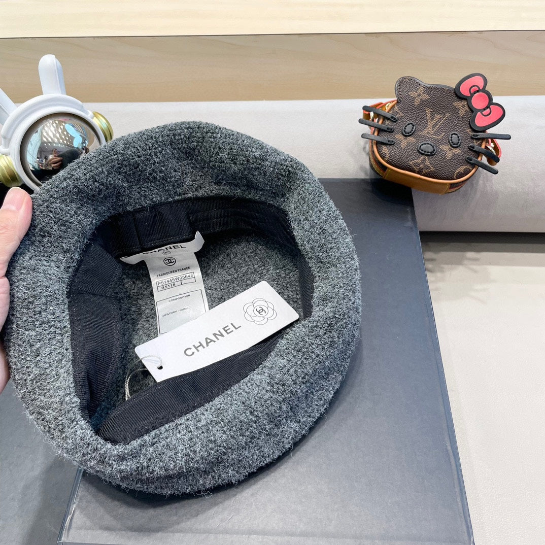 CHANEL BERET HAT IN RHINO GRAY COTTON AND LINEN 417831