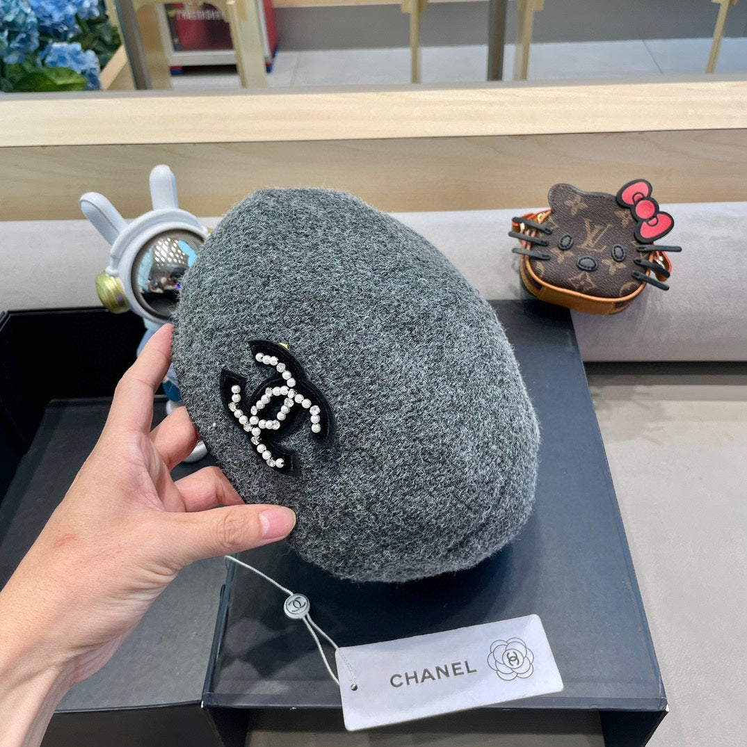 CHANEL BERET HAT IN RHINO GRAY COTTON AND LINEN 417831