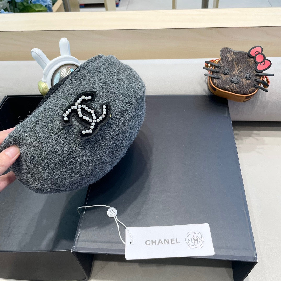 CHANEL BERET HAT IN RHINO GRAY COTTON AND LINEN 417831