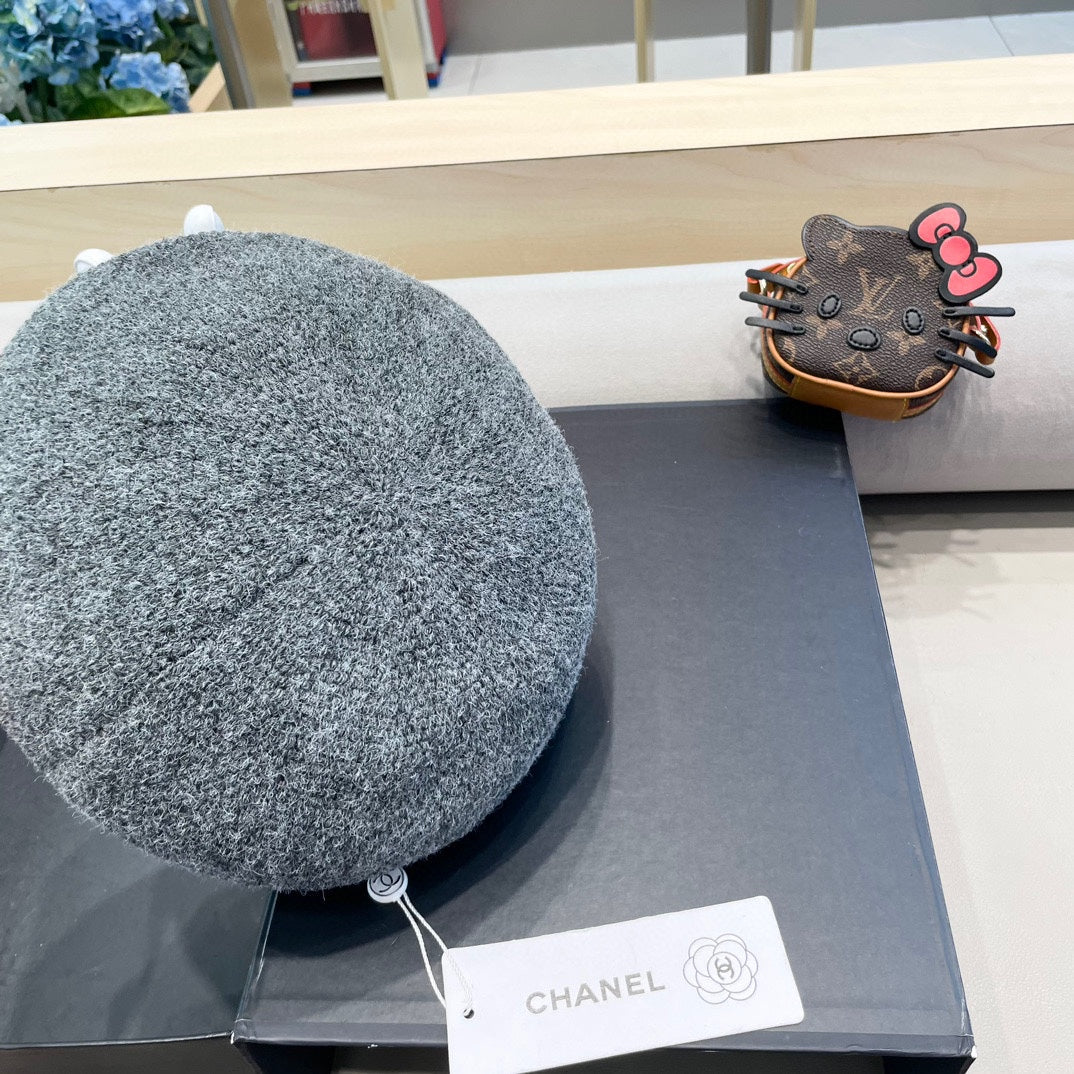 CHANEL BERET HAT IN RHINO GRAY COTTON AND LINEN 417831