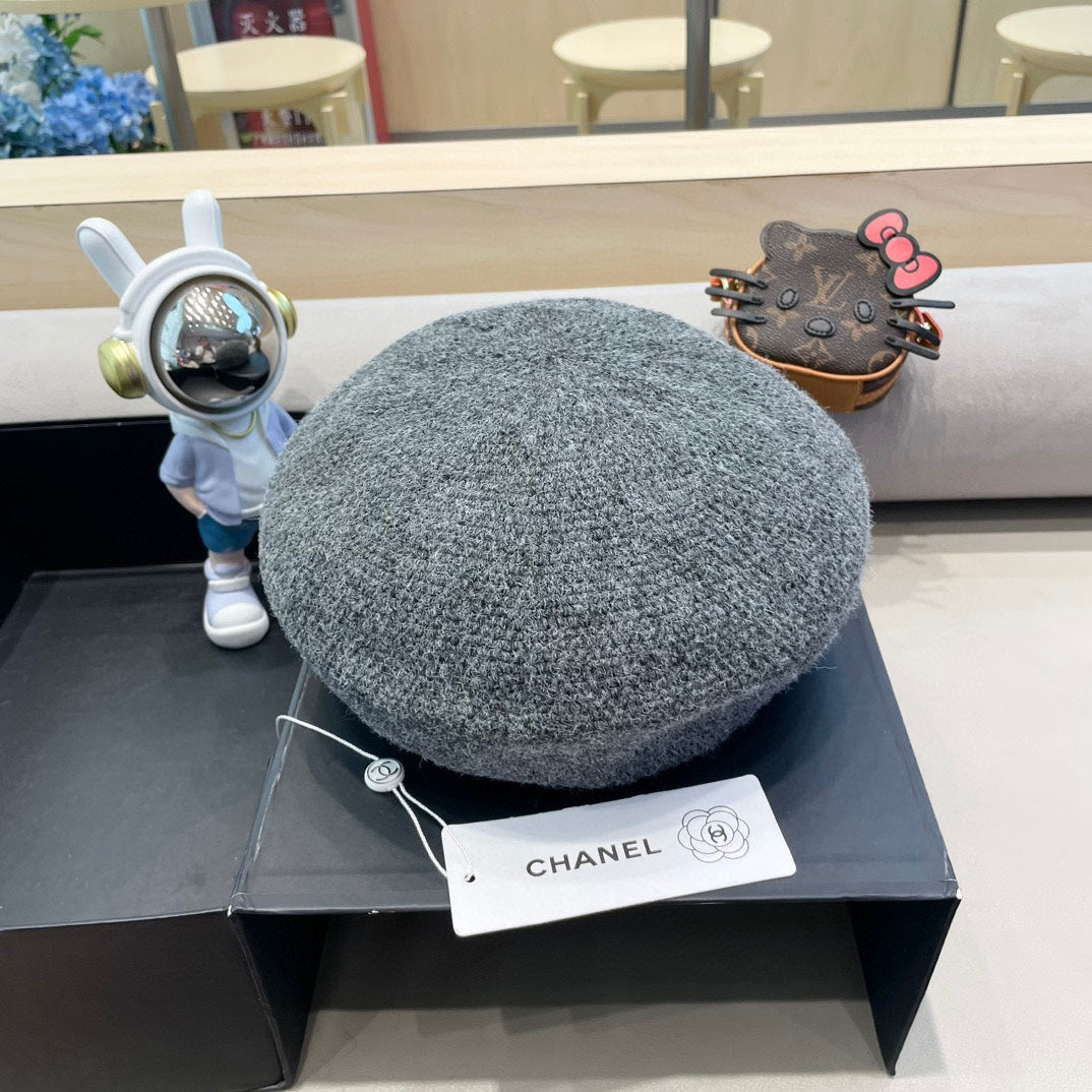 CHANEL BERET HAT IN RHINO GRAY COTTON AND LINEN 417831