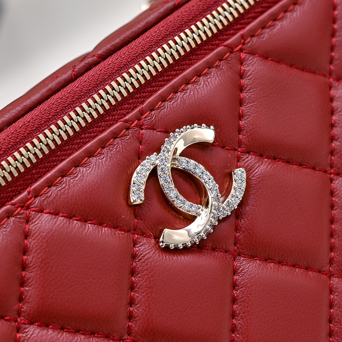 CHANEL 24K Vanity Top Handle 17cm Red Lambskin Silver Hardware