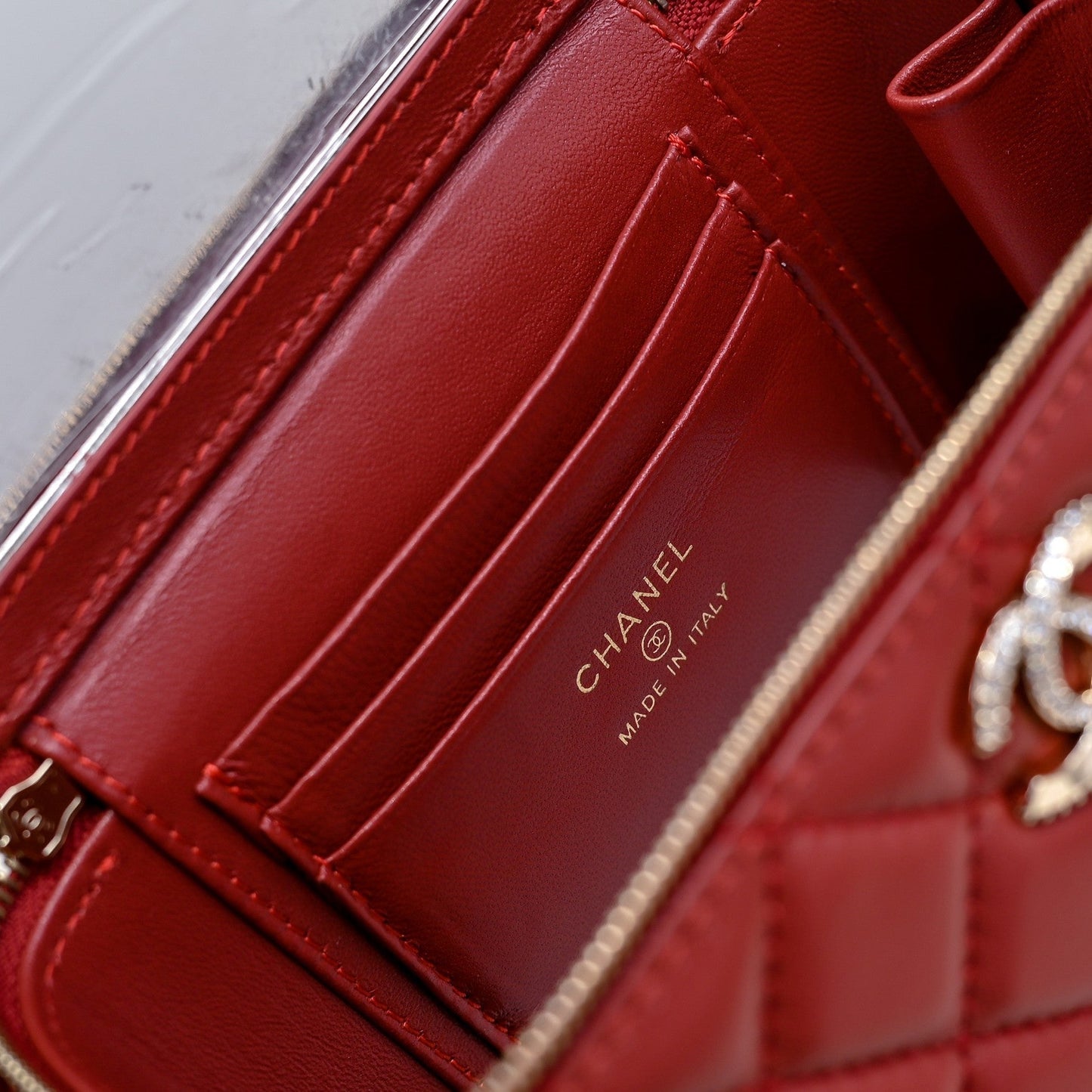 CHANEL 24K Vanity Top Handle 17cm Red Lambskin Silver Hardware