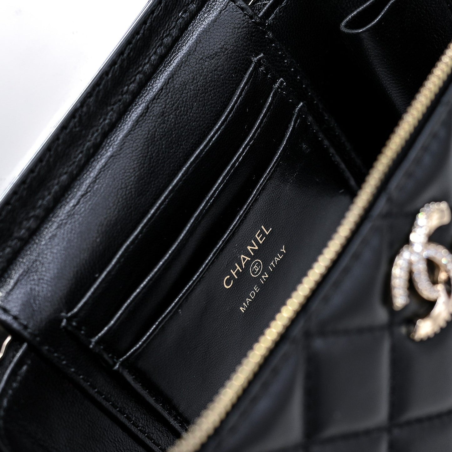 CHANEL 24K Vanity Top Handle 17cm Black Lambskin Silver Hardware