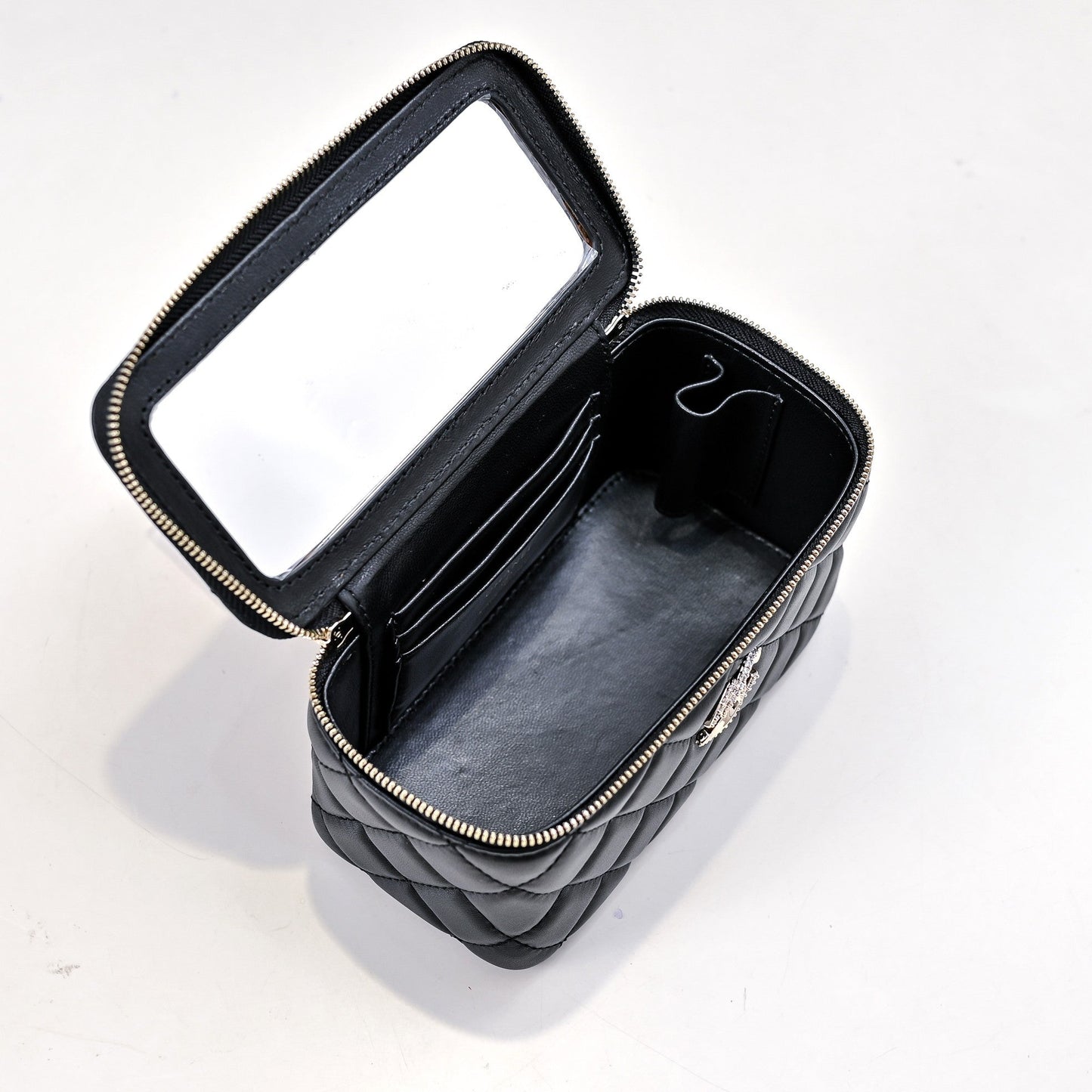 CHANEL 24K Vanity Top Handle 17cm Black Lambskin Silver Hardware