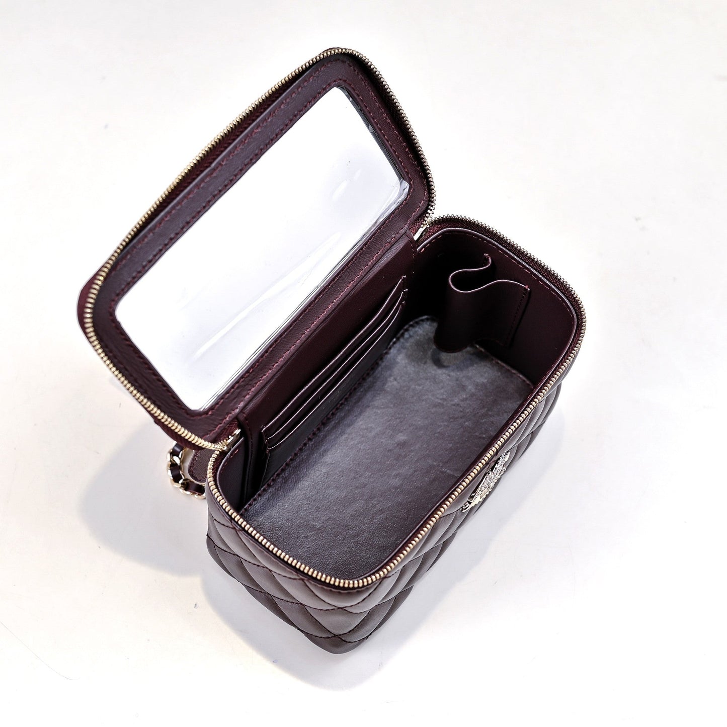 CHANEL 24K Vanity Top Handle 17cm Burgundy Lambskin Silver Hardware