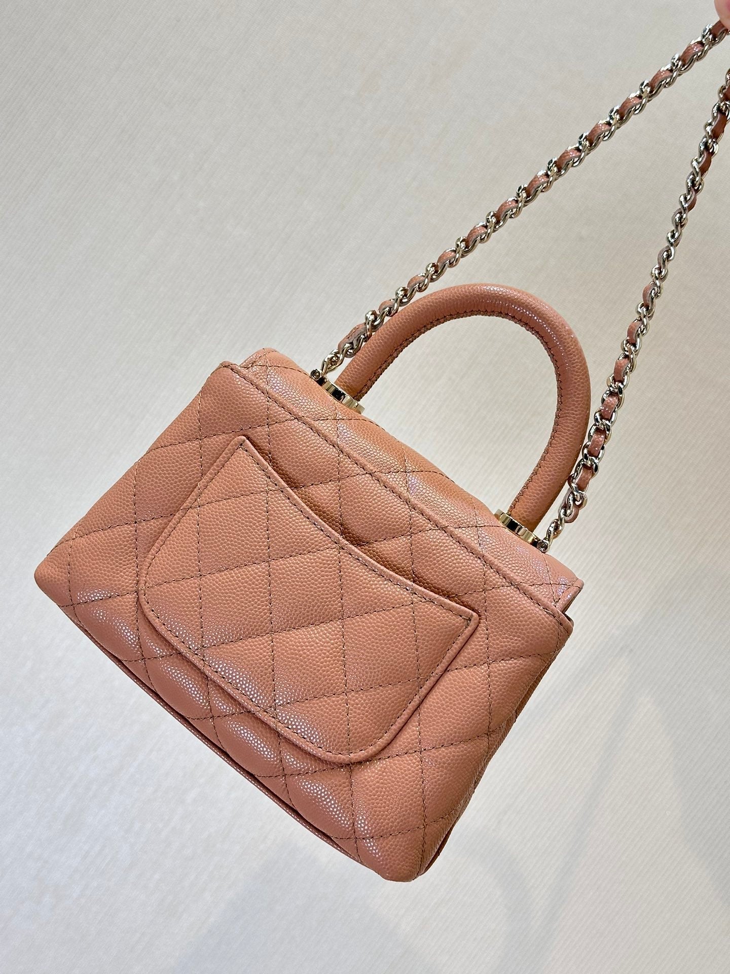CHANEL 24K Coco Handle Nano 14.5cm Begie Grained Calfskin Gold Hardware