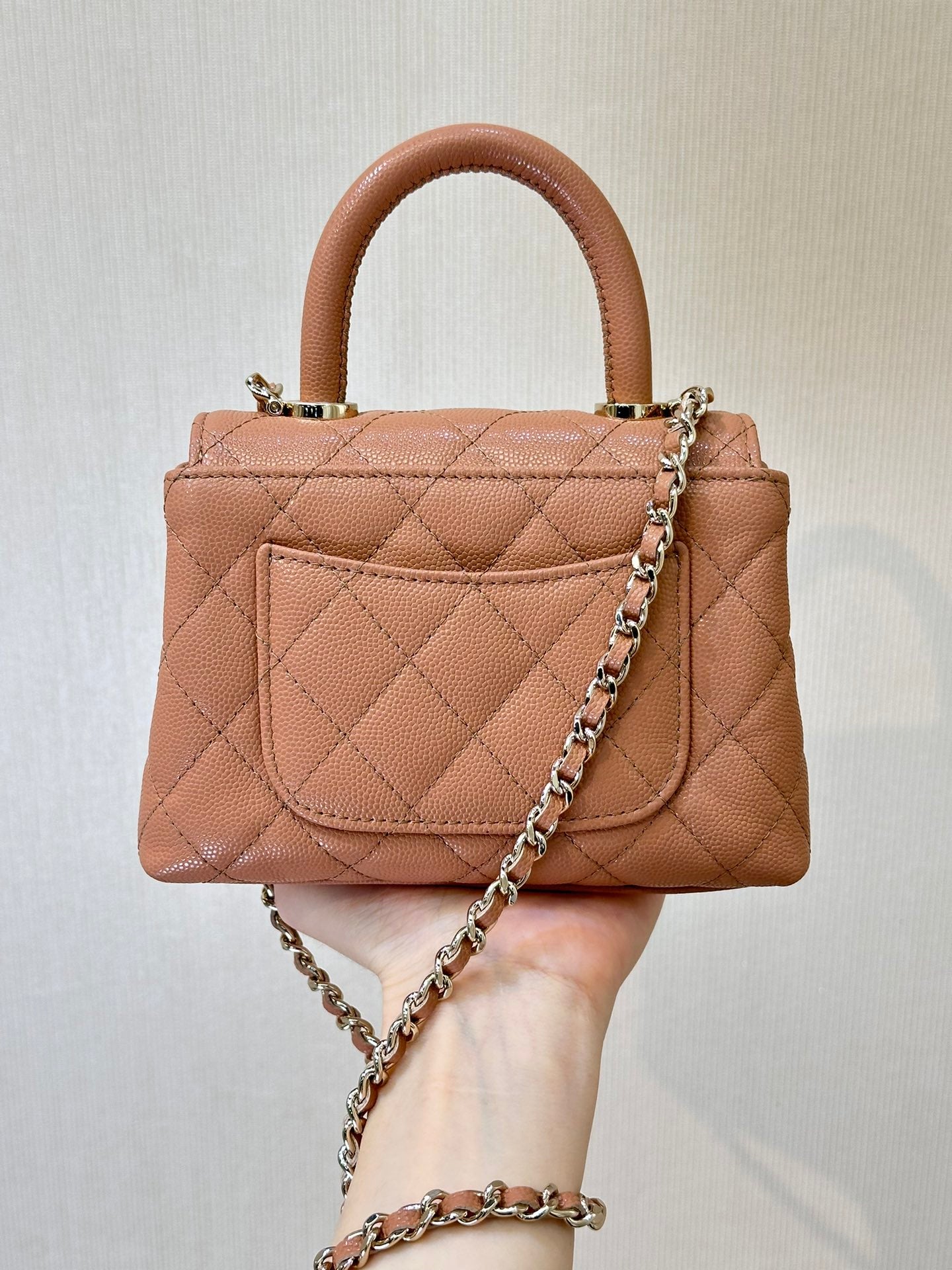 CHANEL 24K Coco Handle Nano 14.5cm Begie Grained Calfskin Gold Hardware