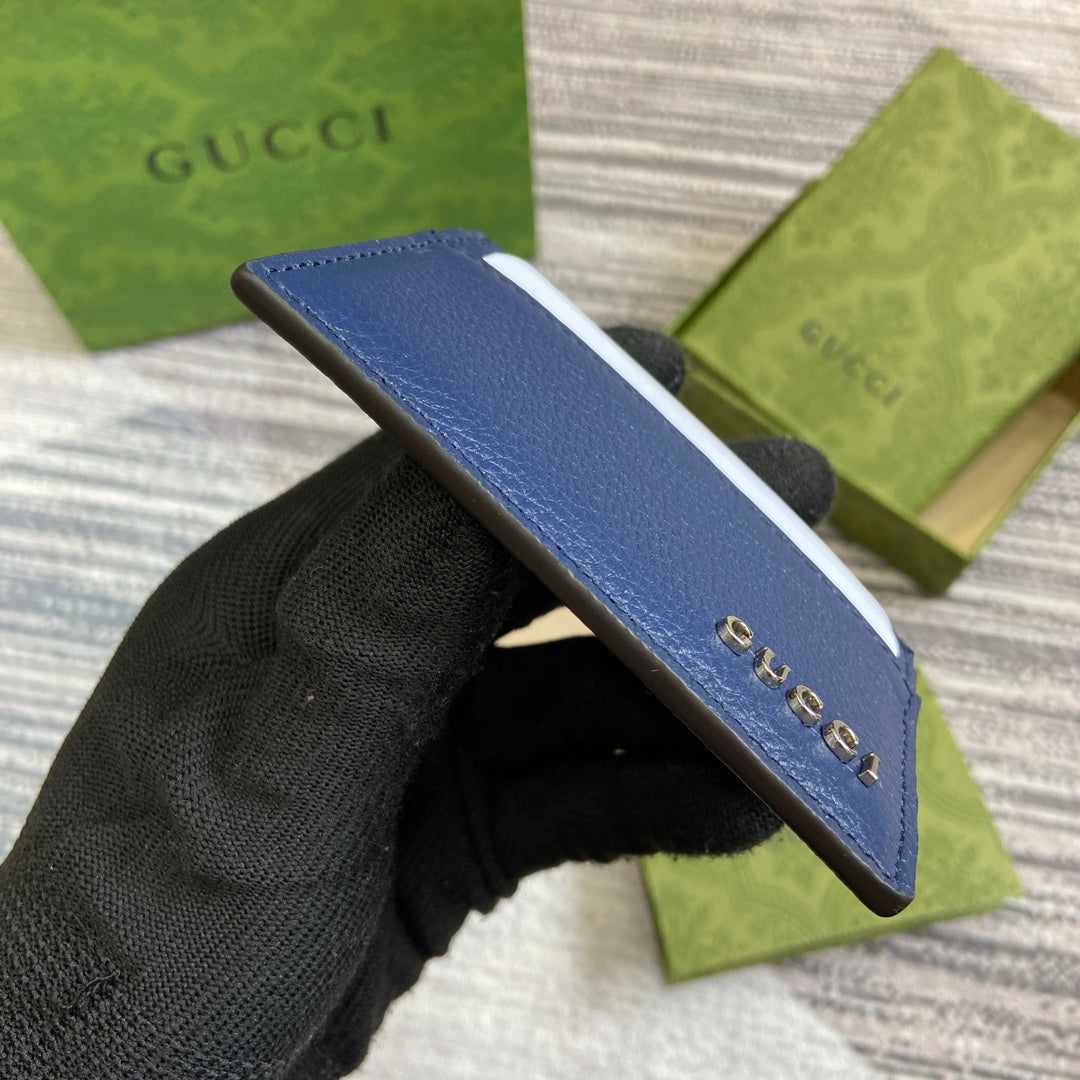 Gucci CARD HOLDER 10 IN CLASSIC BLUE CALFSKIN