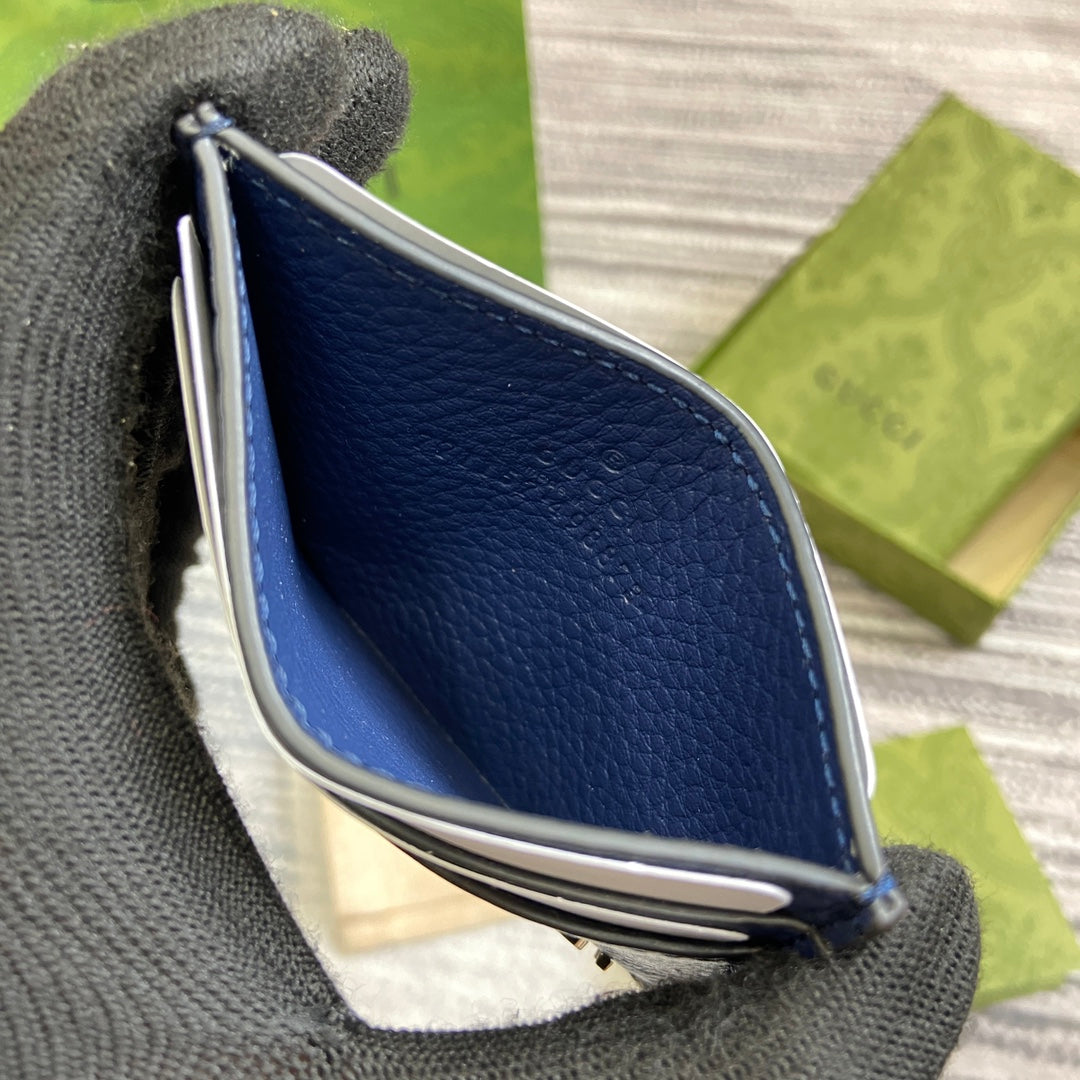 Gucci CARD HOLDER 10 IN CLASSIC BLUE CALFSKIN