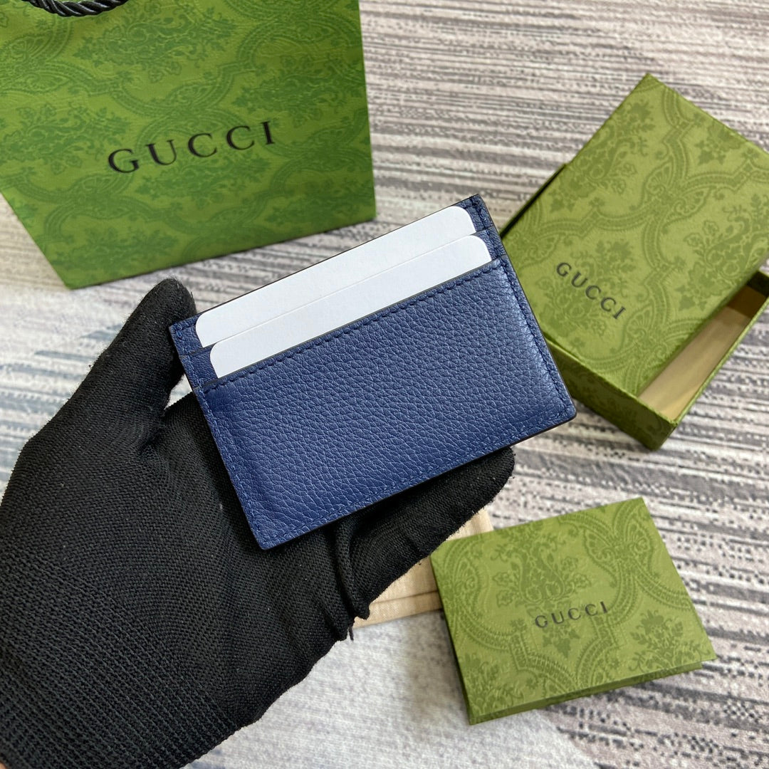 Gucci CARD HOLDER 10 IN CLASSIC BLUE CALFSKIN