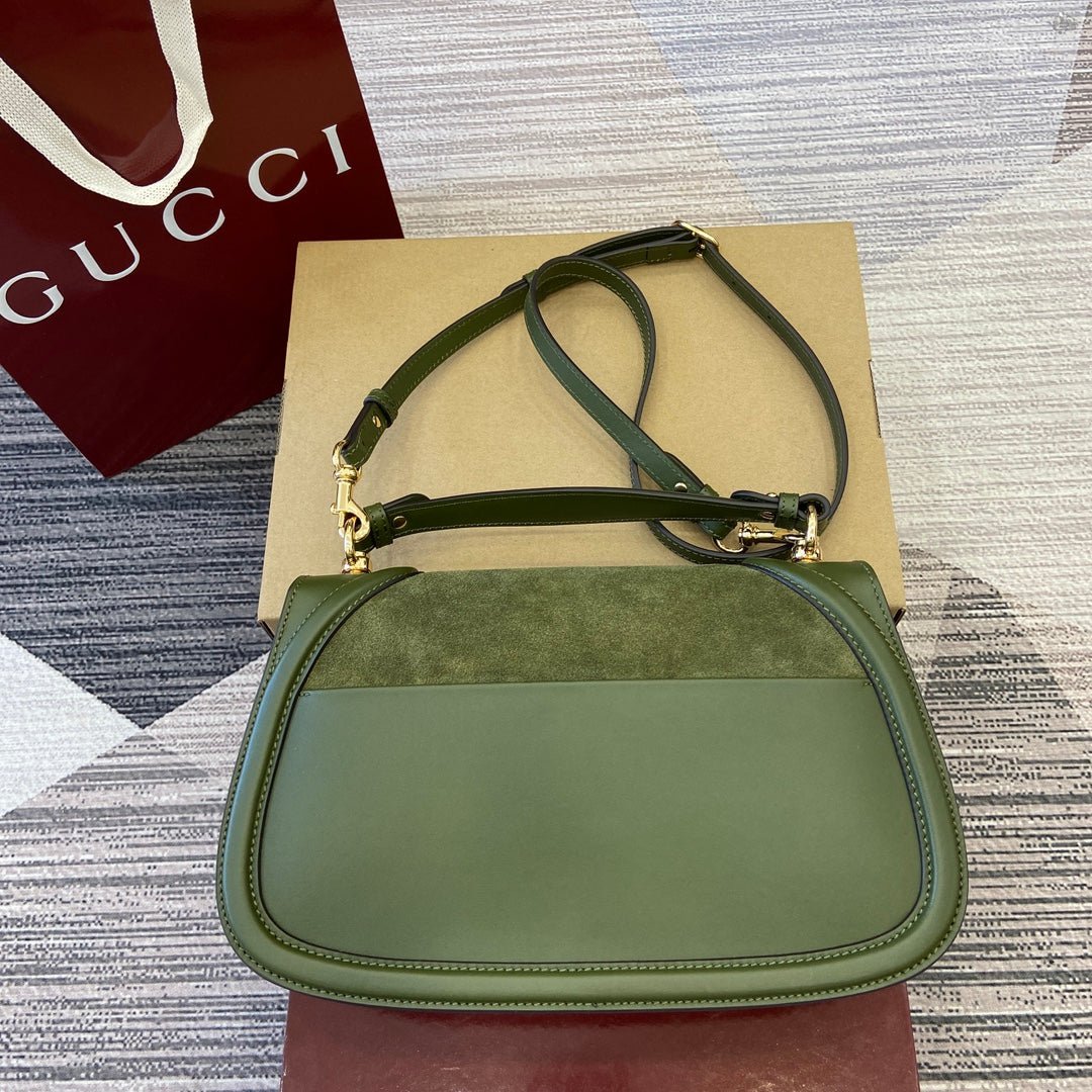 Gucci BLONDIE MEDIUM SHOULDER BAG 32 IN JUNIPER GREEN CALFSKIN AND SUEDE GOLD HARDWARE