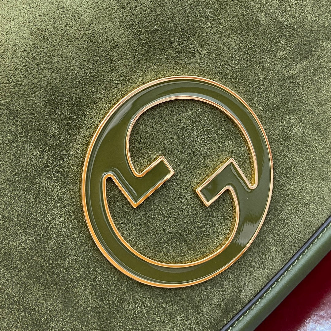 Gucci BLONDIE MEDIUM SHOULDER BAG 32 IN JUNIPER GREEN CALFSKIN AND SUEDE GOLD HARDWARE